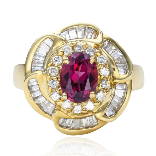 Rhodolite Garnet & Diamond Ballerina Ring in 14K Yellow Gold