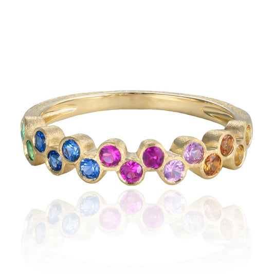 Bezel Set Rainbow Sapphire Band in 14K Yellow Gold