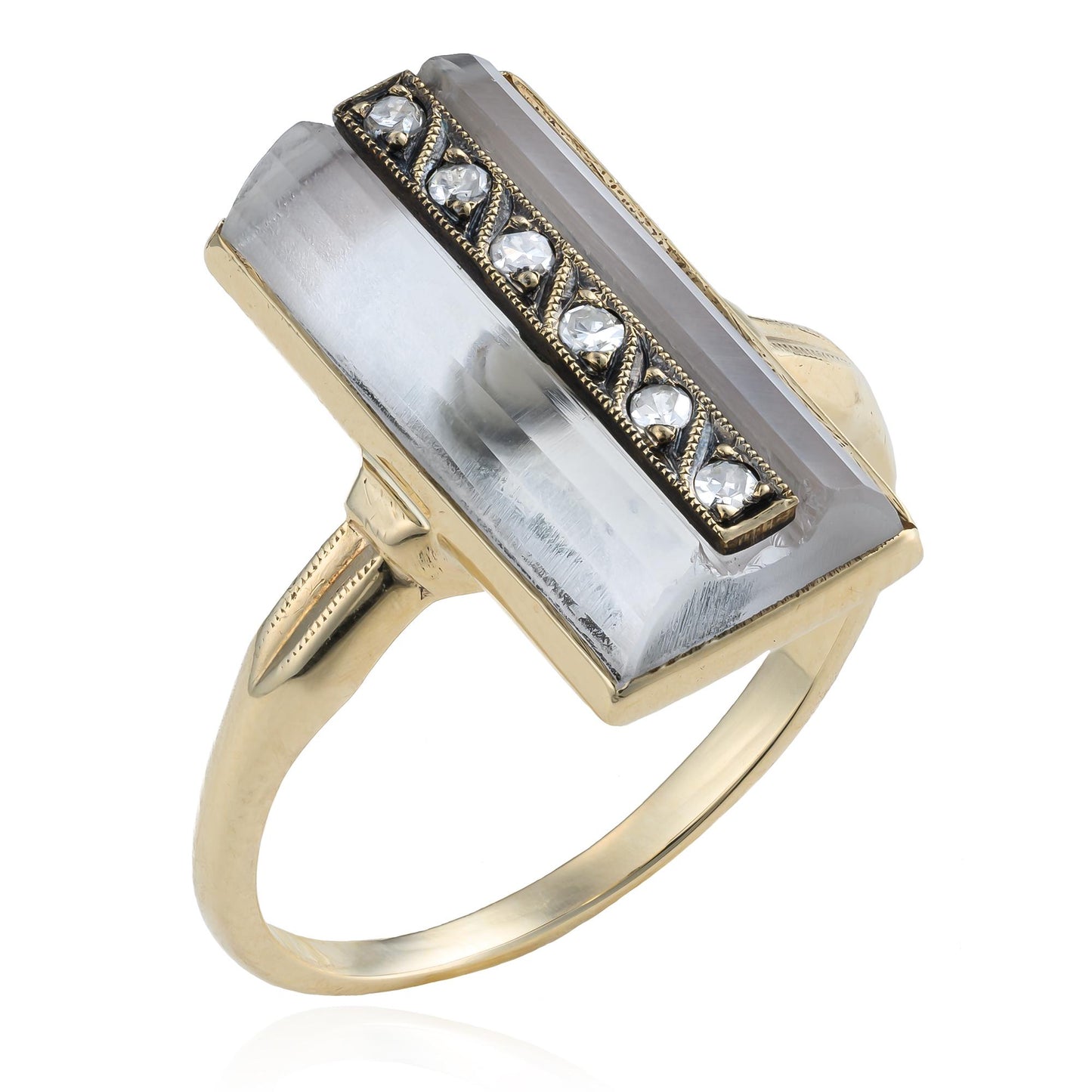 ANTIQUE Art Deco Quartz & Diamond Ring in 10K Yellow Gold
