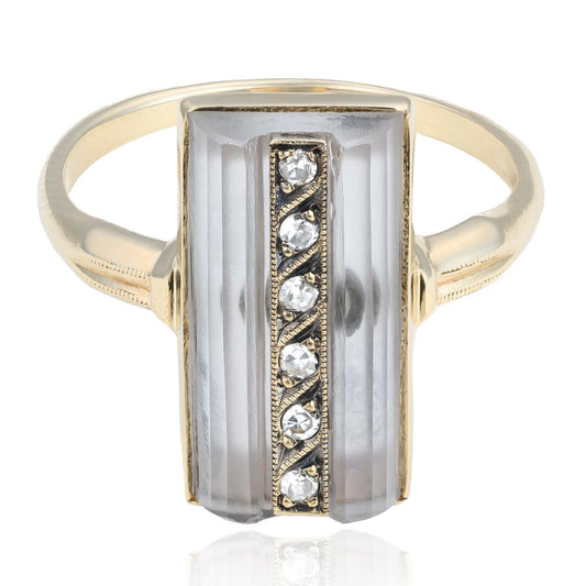 ANTIQUE Art Deco Quartz & Diamond Ring in 10K Yellow Gold