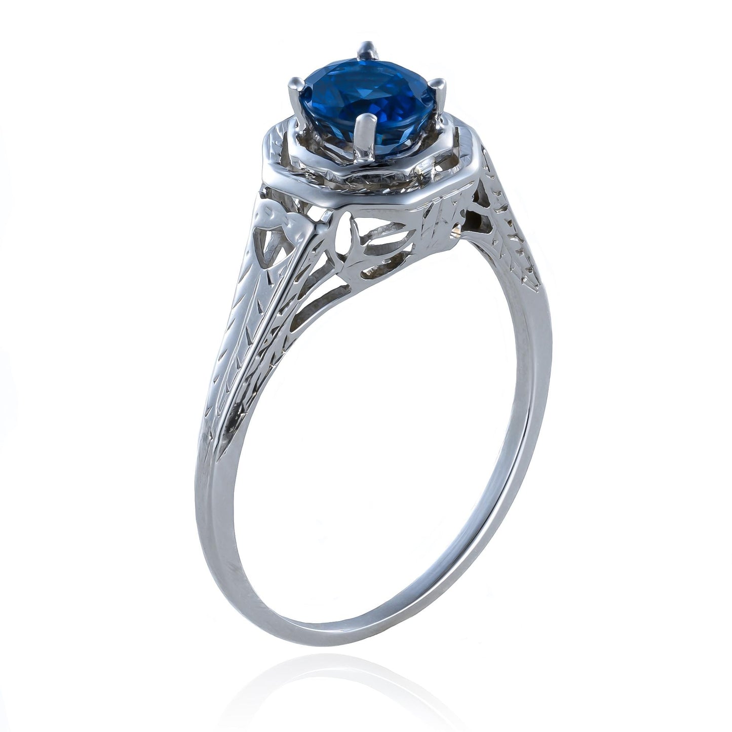 Art Deco Sapphire Filigree Ring in 20K White Gold