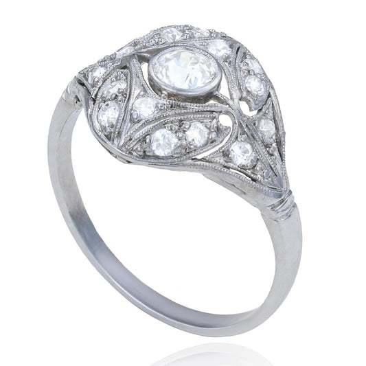 Edwardian Old European Cut Domed Filigree Ring in Platinum