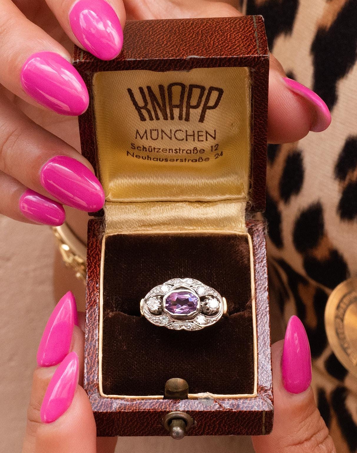 Edwardian Rose de France & Diamond Ring in Two-Toned 14K Gold