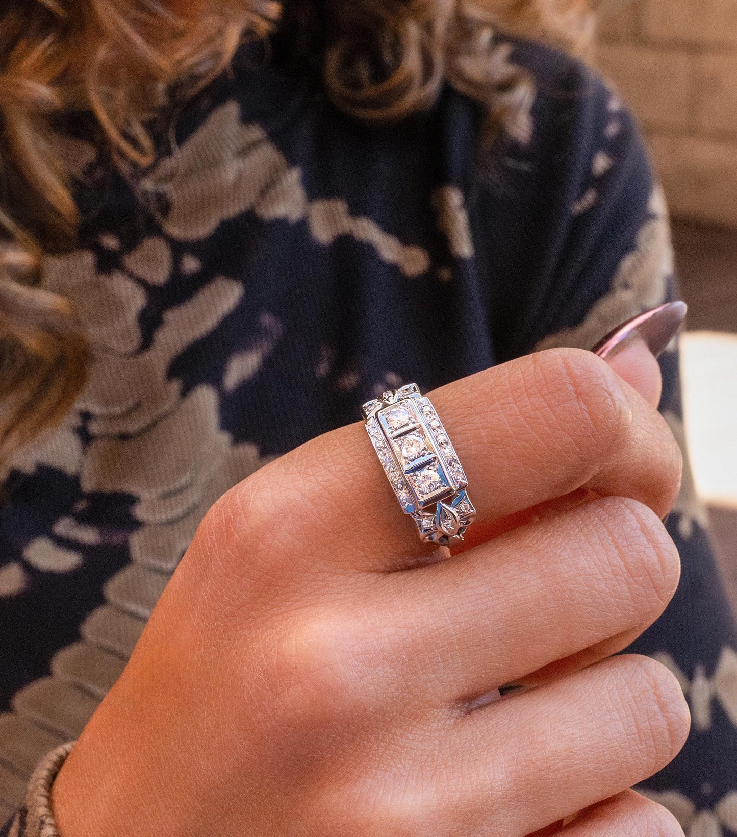 Edwardian Diamond Bow Ring in 14K White Gold