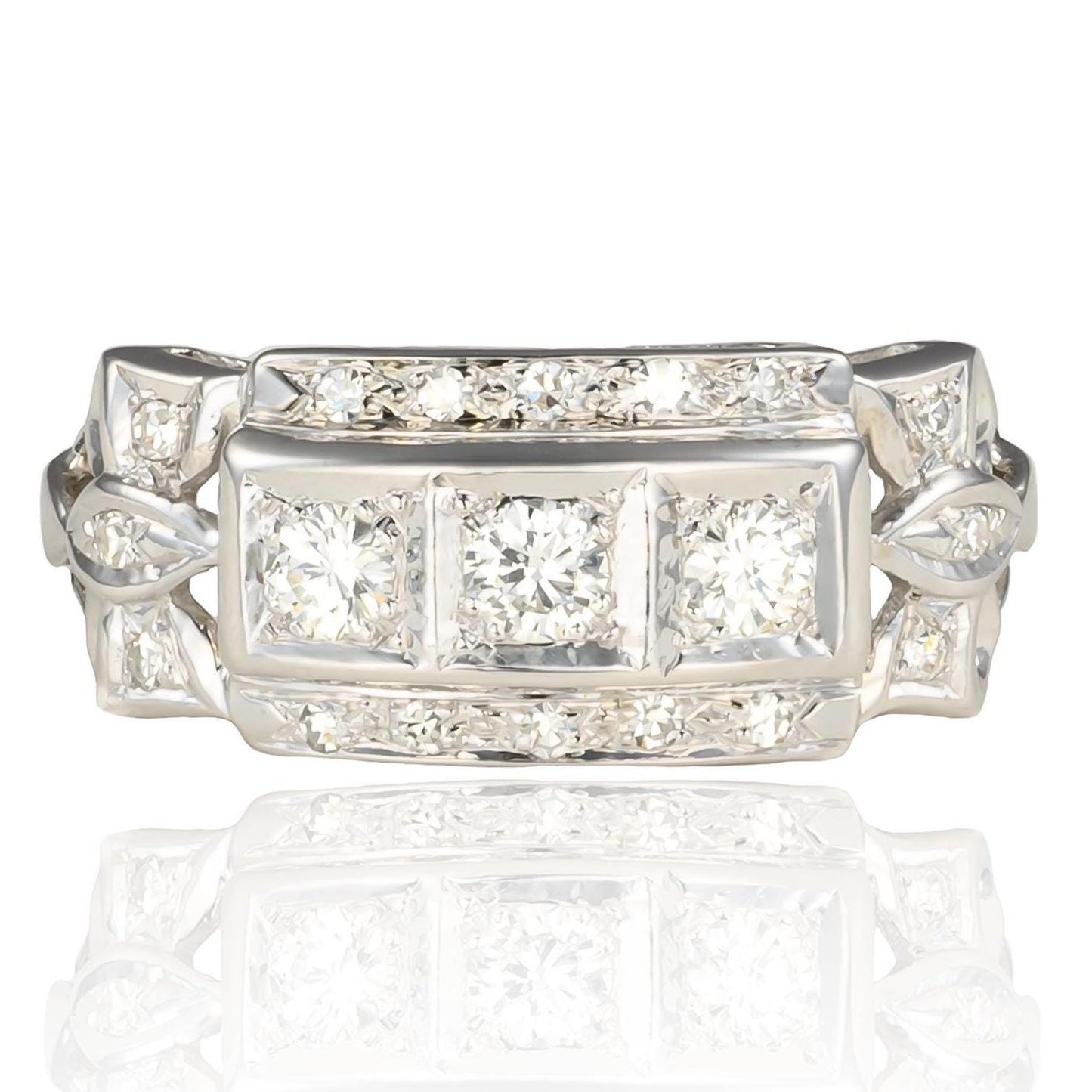 Edwardian Diamond Bow Ring in 14K White Gold