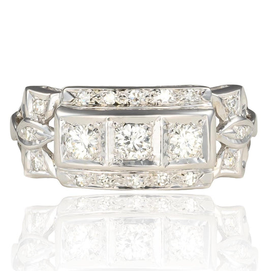 Edwardian Diamond Bow Ring in 14K White Gold