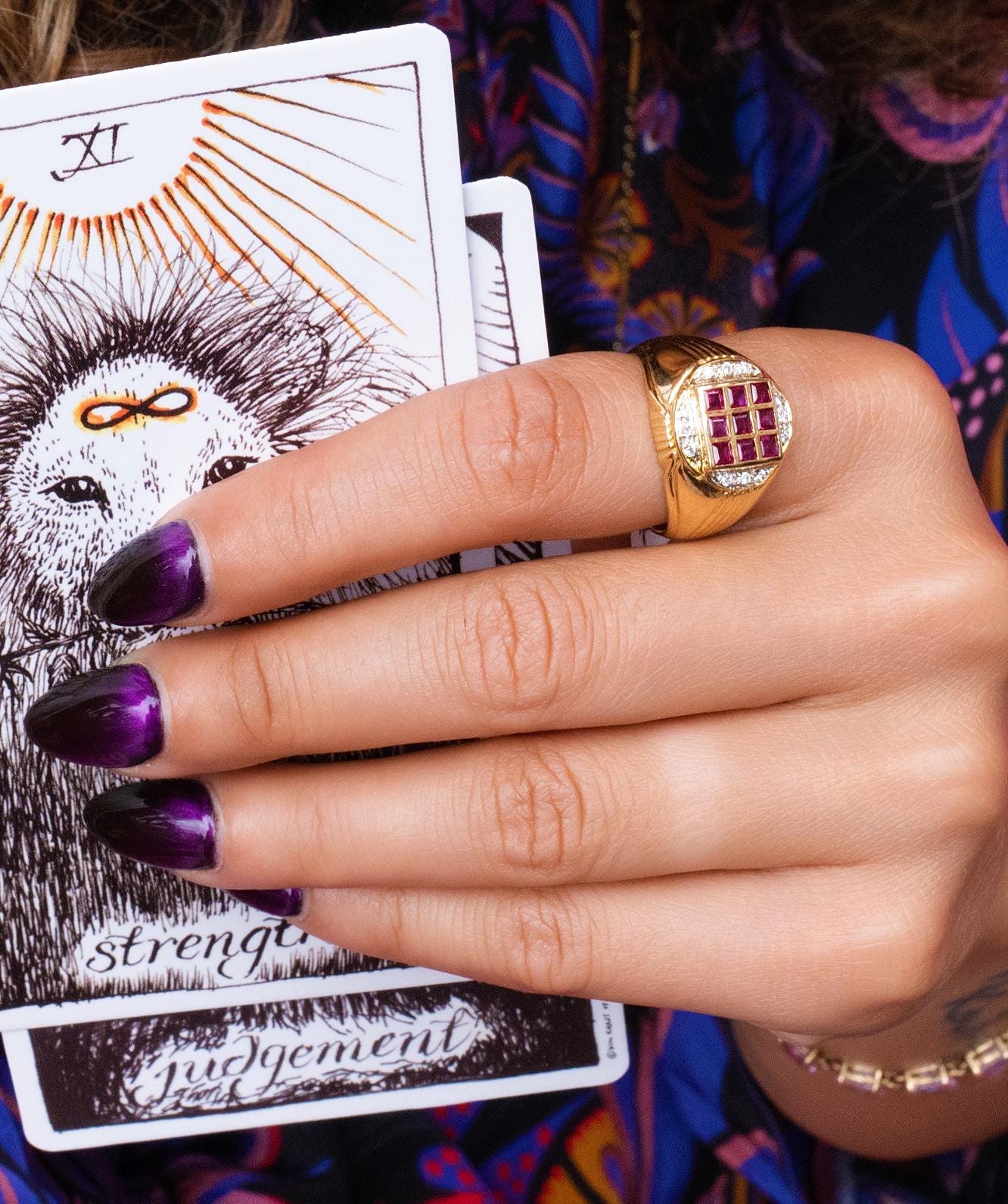 Art Deco Heavy Unisex Diamond Accented Ruby Signet Ring in 18K Yellow Gold