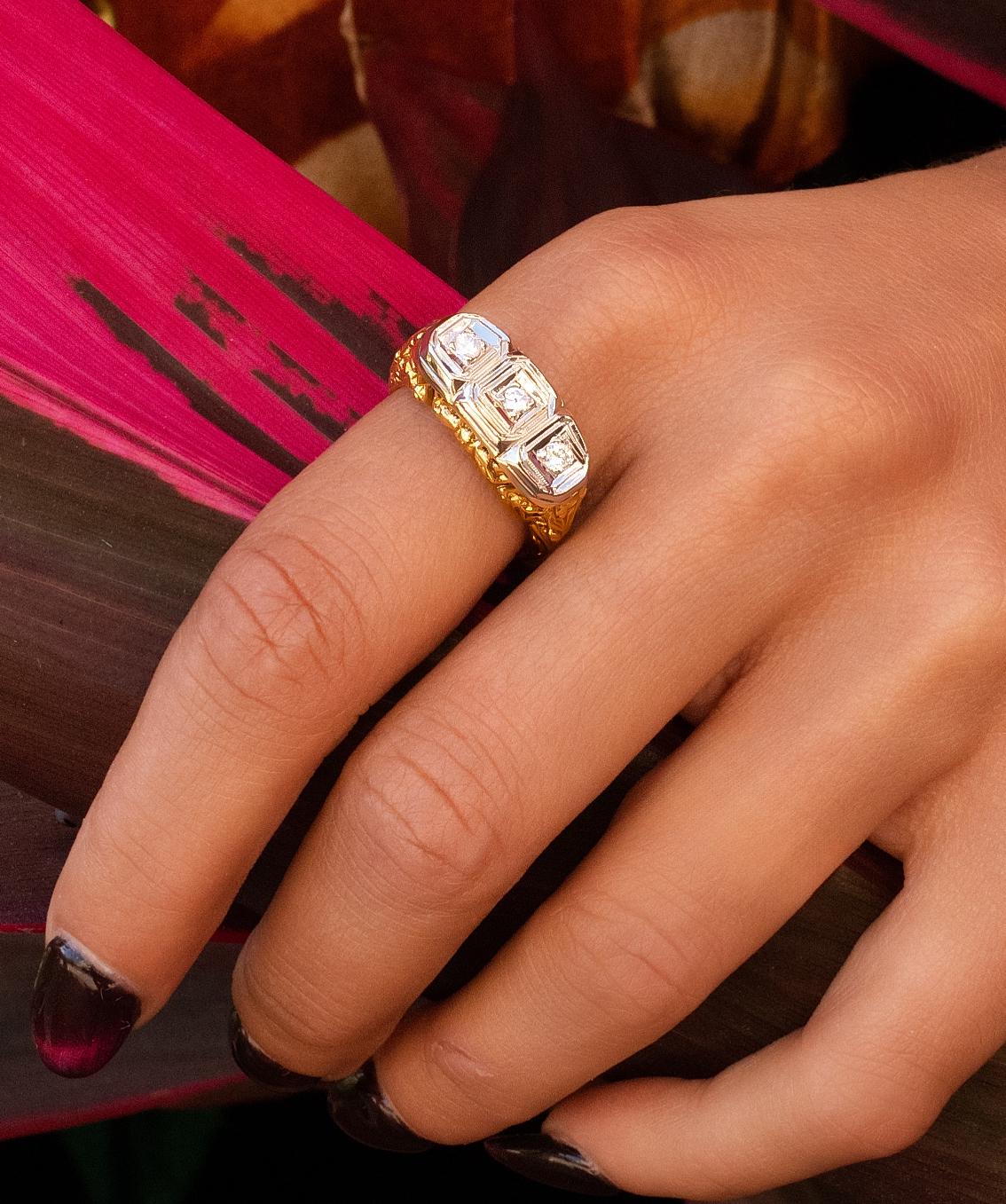 Edwardian Diamond Ring in 14K Yellow & White Gold