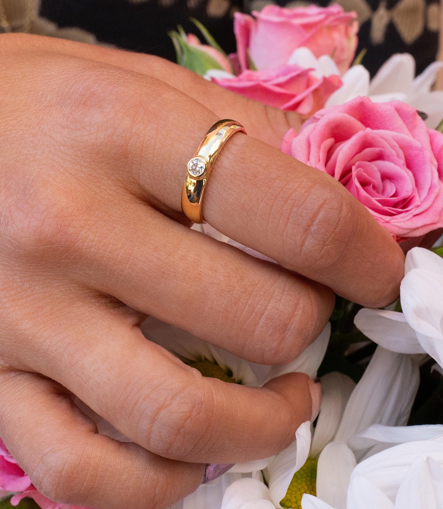 Diamond Bezel Wide Band Ring in 10K Yellow Gold