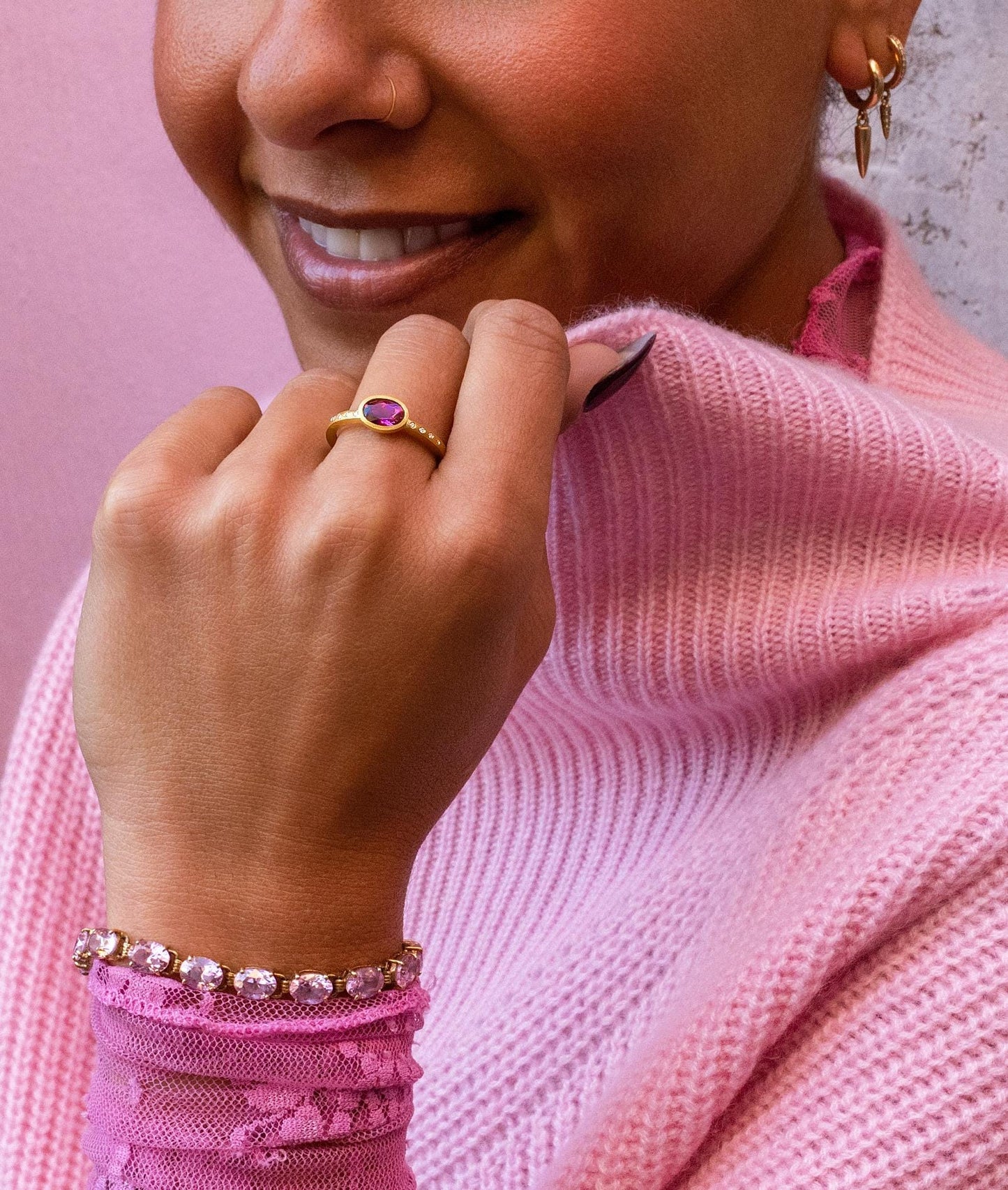 Pink Tourmaline & Diamond East West Bezel Ring in 14K Yellow Gold