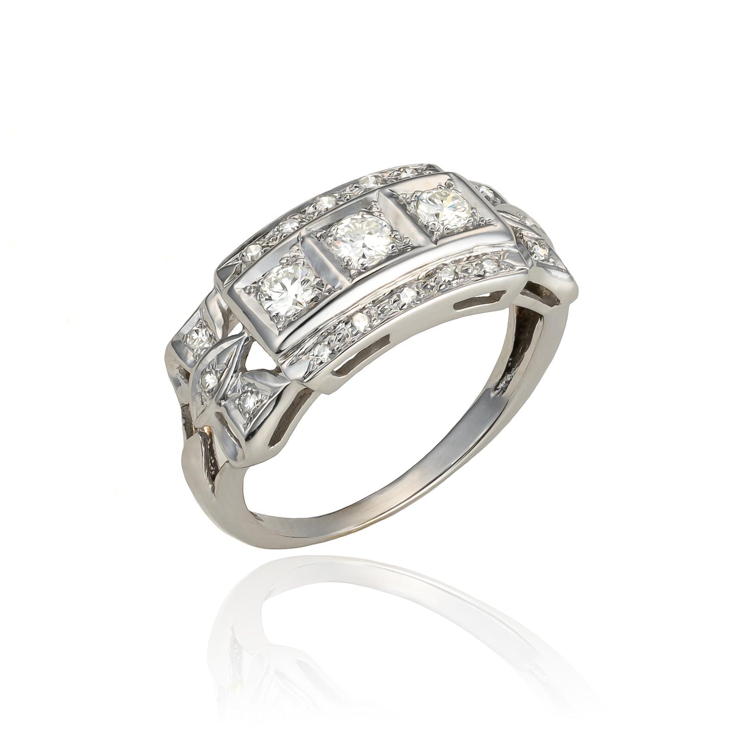 Edwardian Diamond Bow Ring in 14K White Gold