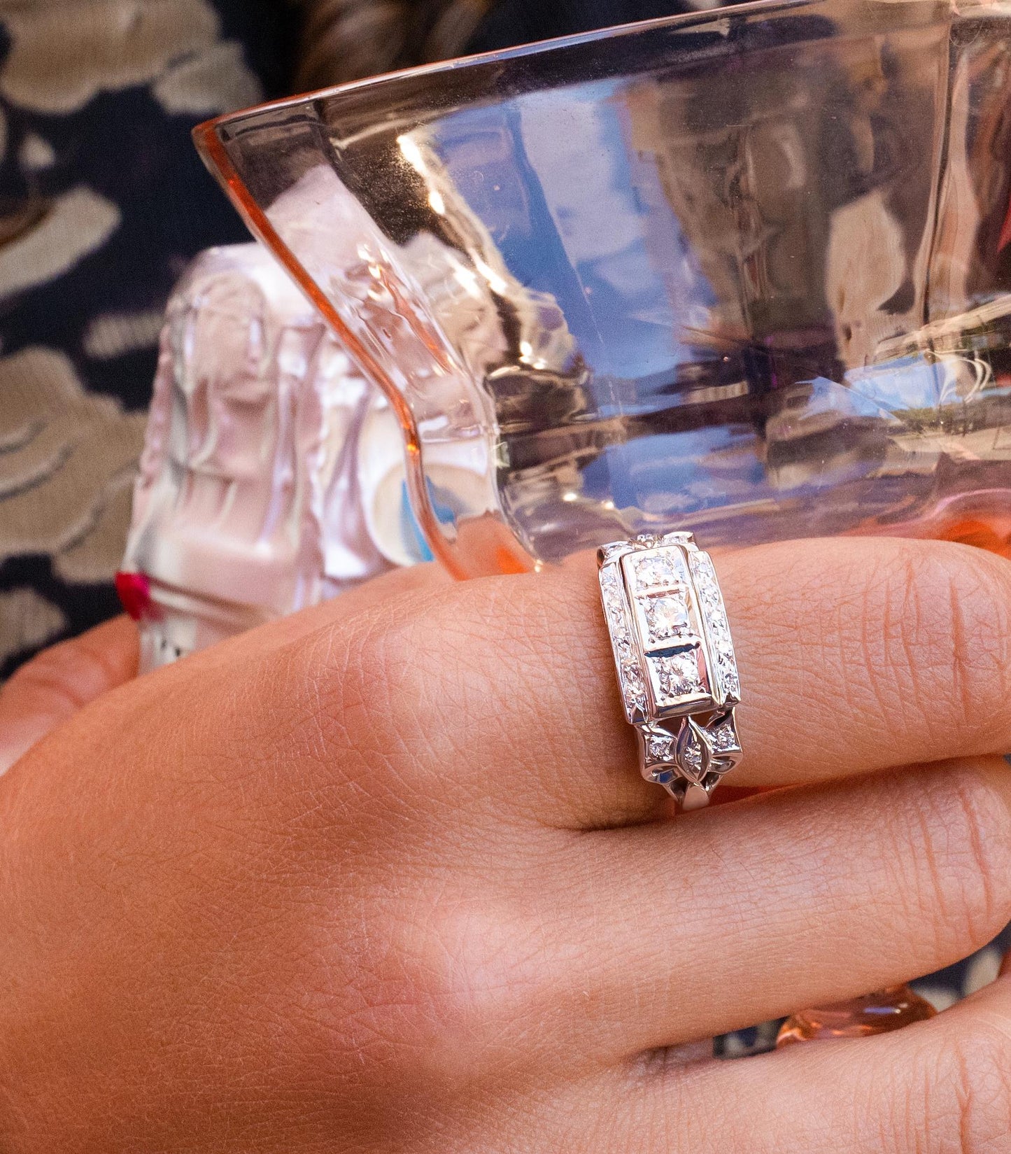 Edwardian Diamond Bow Ring in 14K White Gold