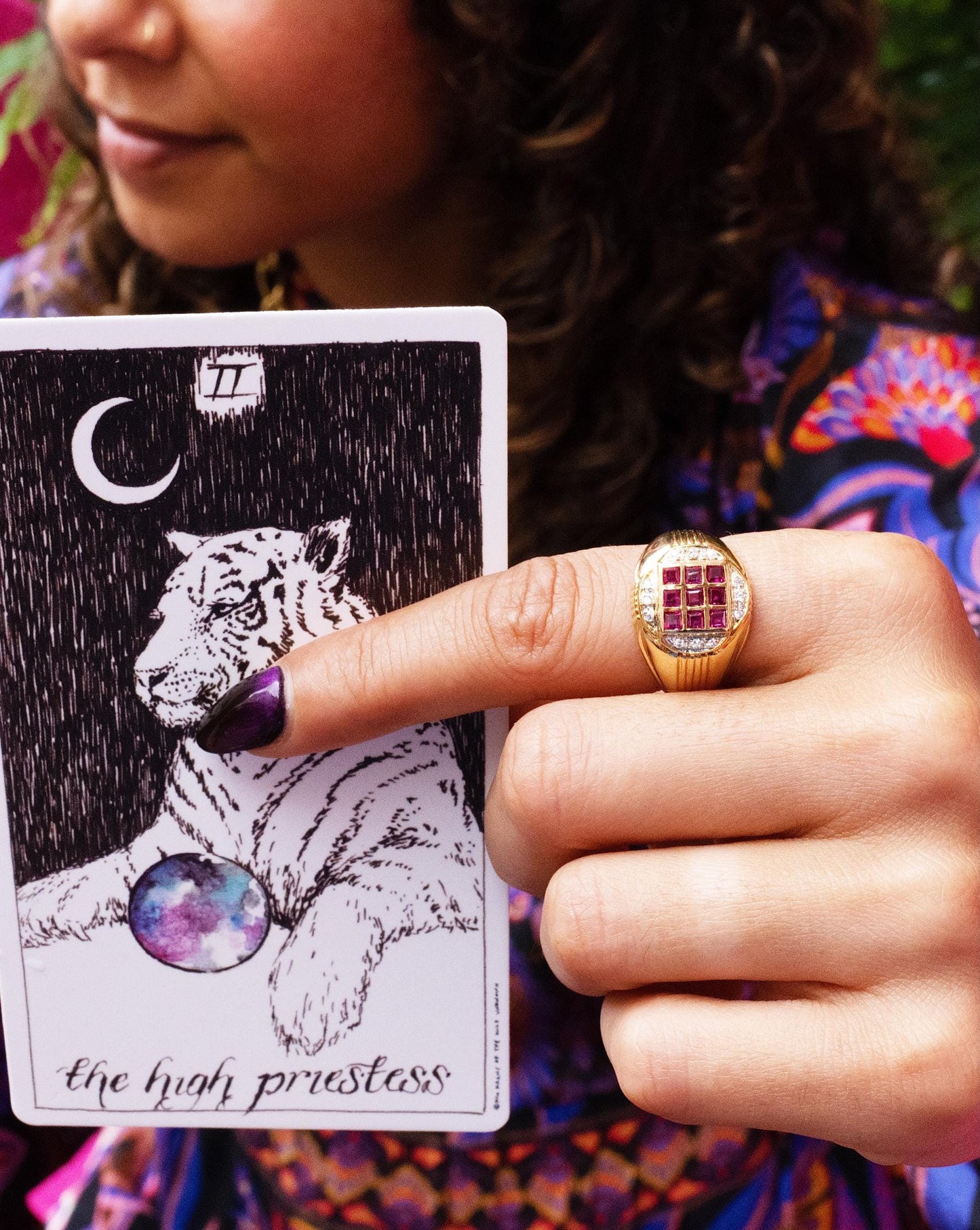 Art Deco Heavy Unisex Diamond Accented Ruby Signet Ring in 18K Yellow Gold