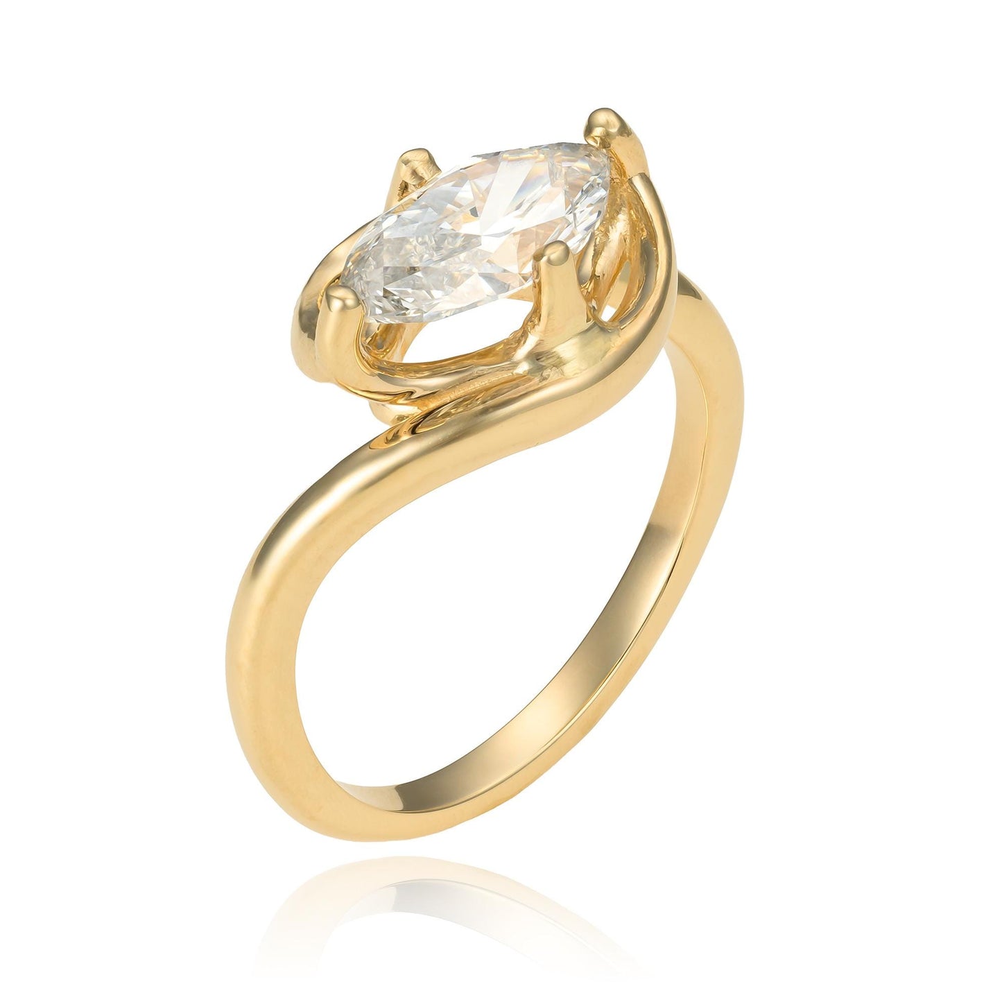 East West Marquise Diamond Wave Engagement Ring 14K Yellow Gold