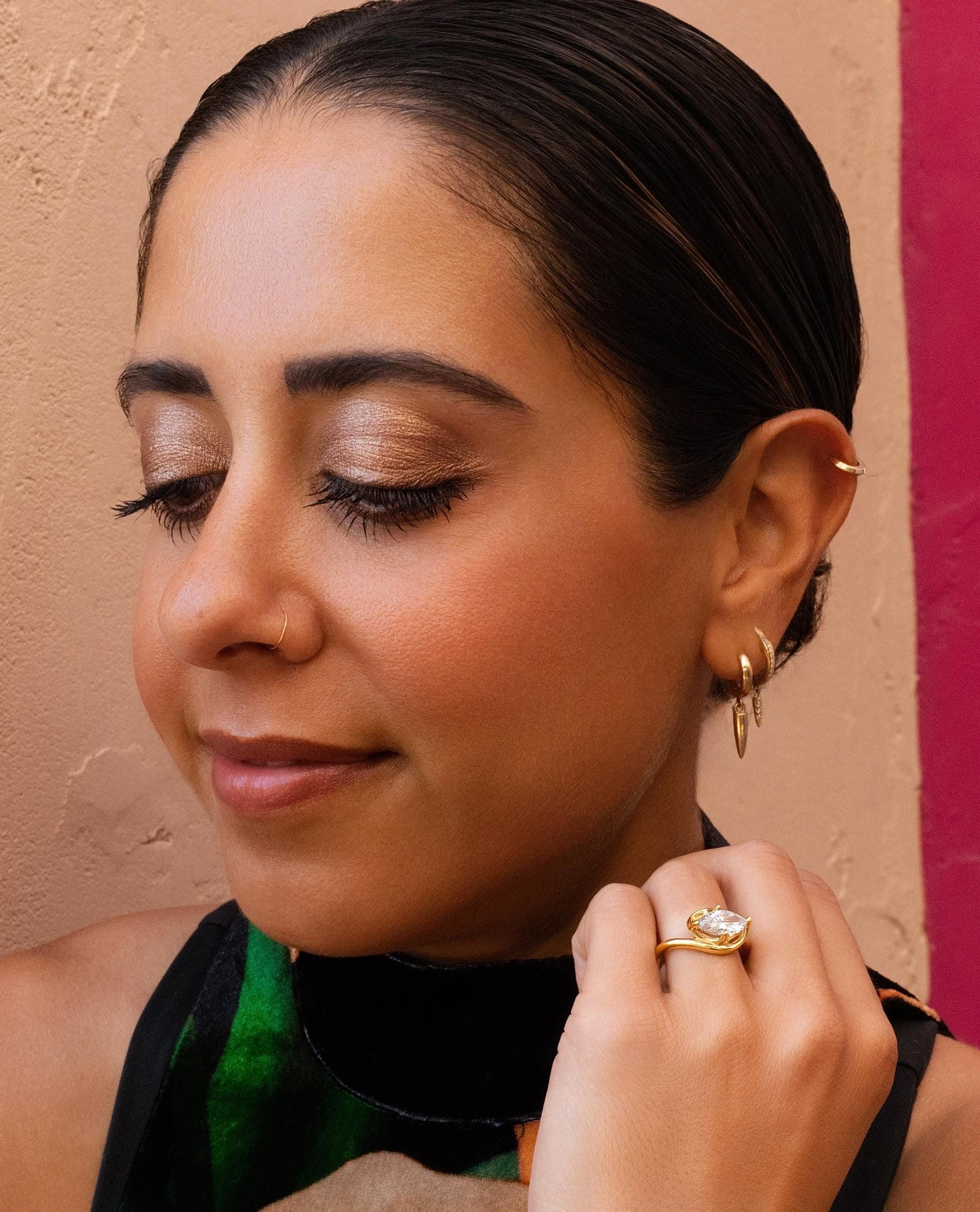 East West Marquise Diamond Wave Engagement Ring 14K Yellow Gold