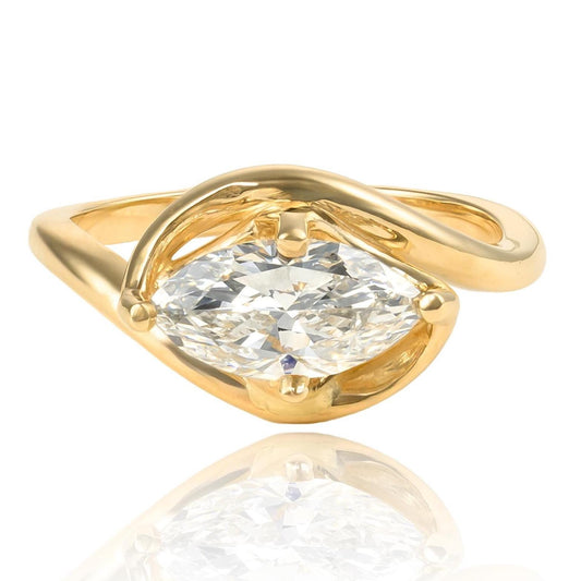 East West Marquise Diamond Wave Engagement Ring 14K Yellow Gold