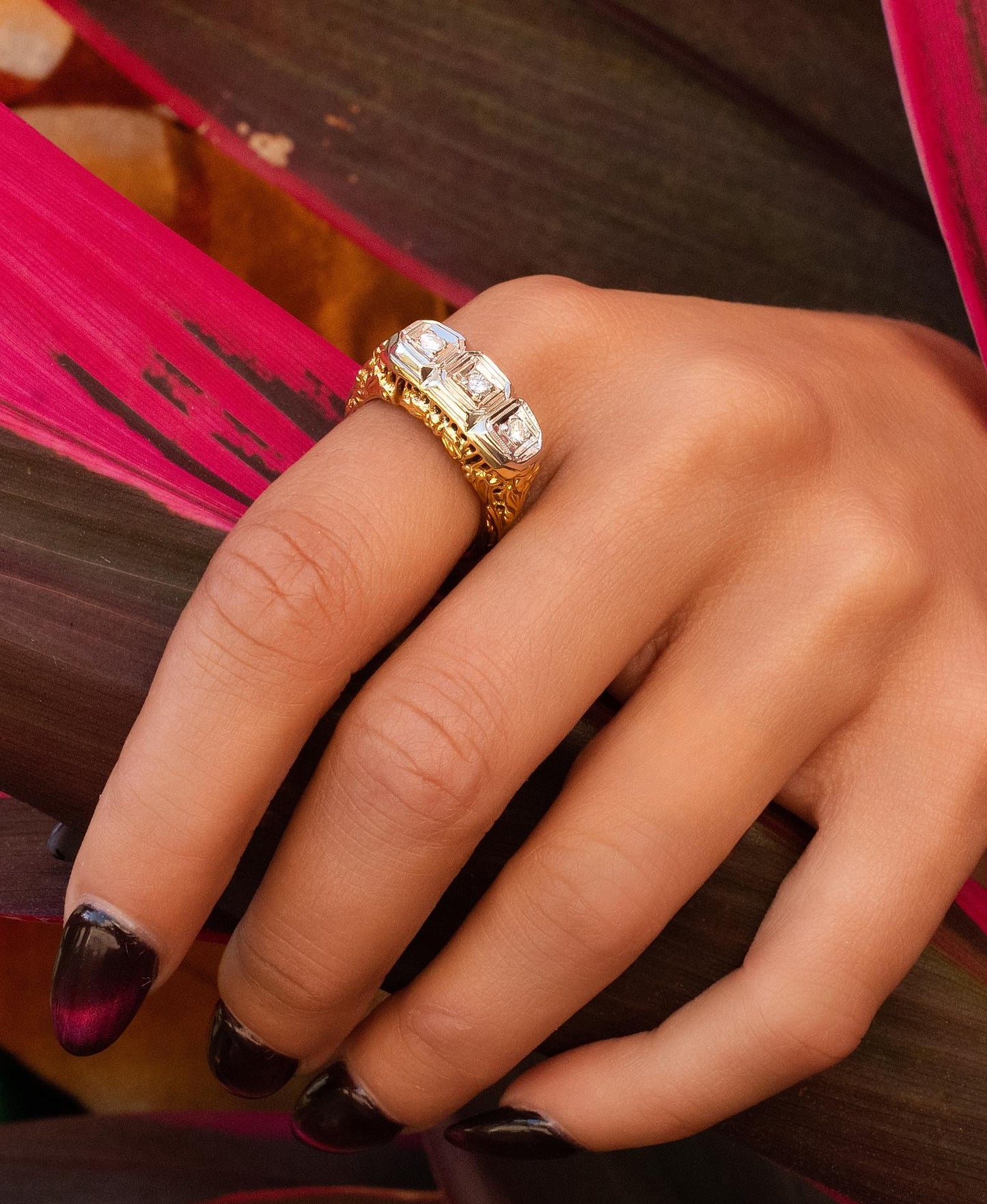 Edwardian Diamond Ring in 14K Yellow & White Gold