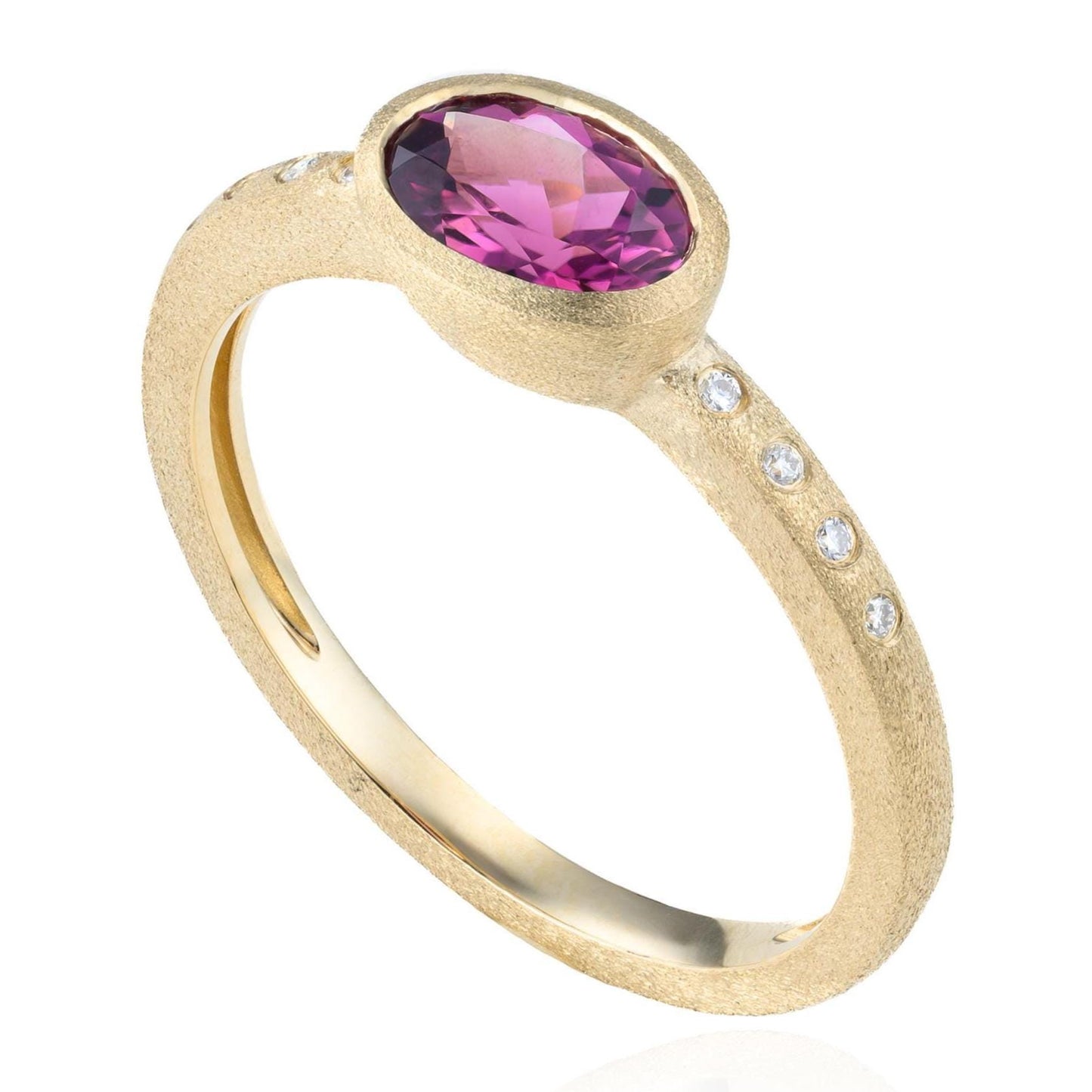 Pink Tourmaline & Diamond East West Bezel Ring in 14K Yellow Gold