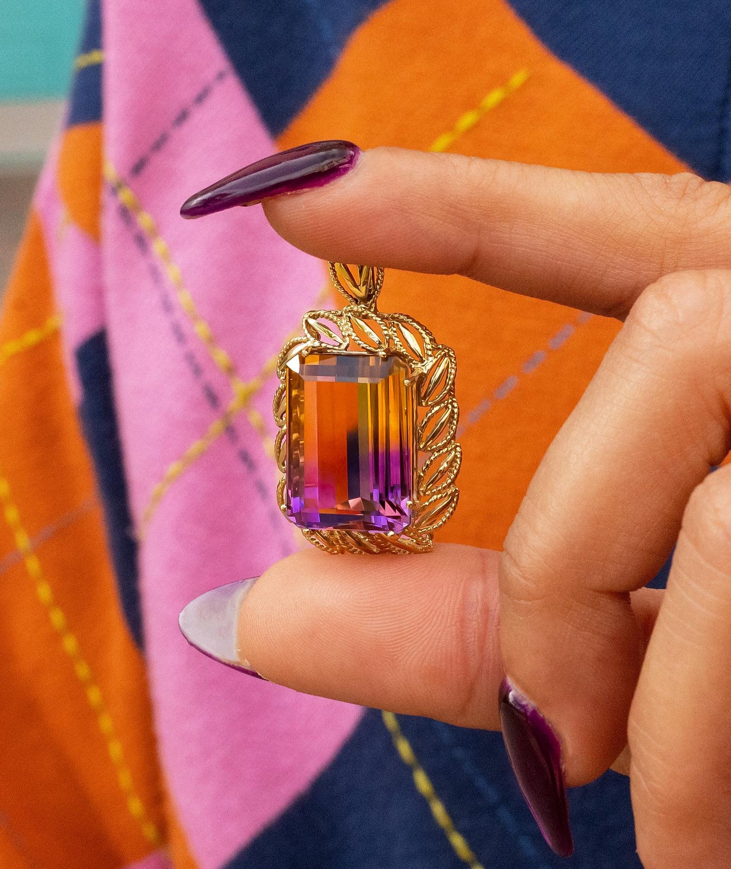 Ametrine Leaf Pendant in 14K Yellow Gold