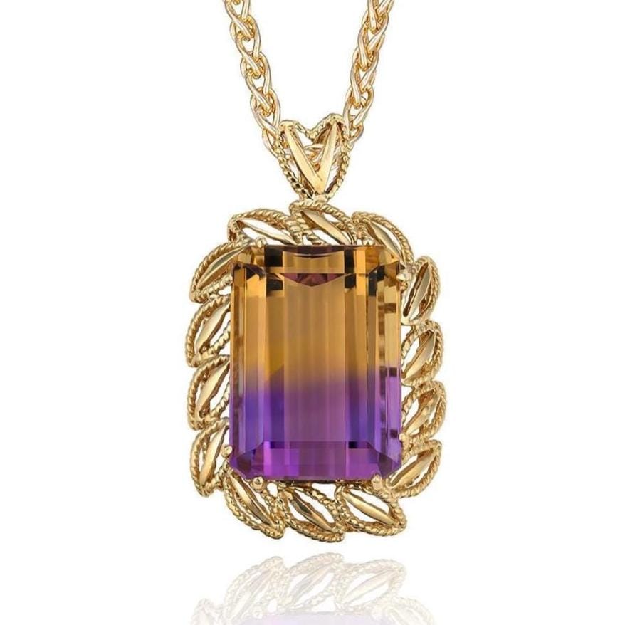 Ametrine Leaf Pendant in 14K Yellow Gold
