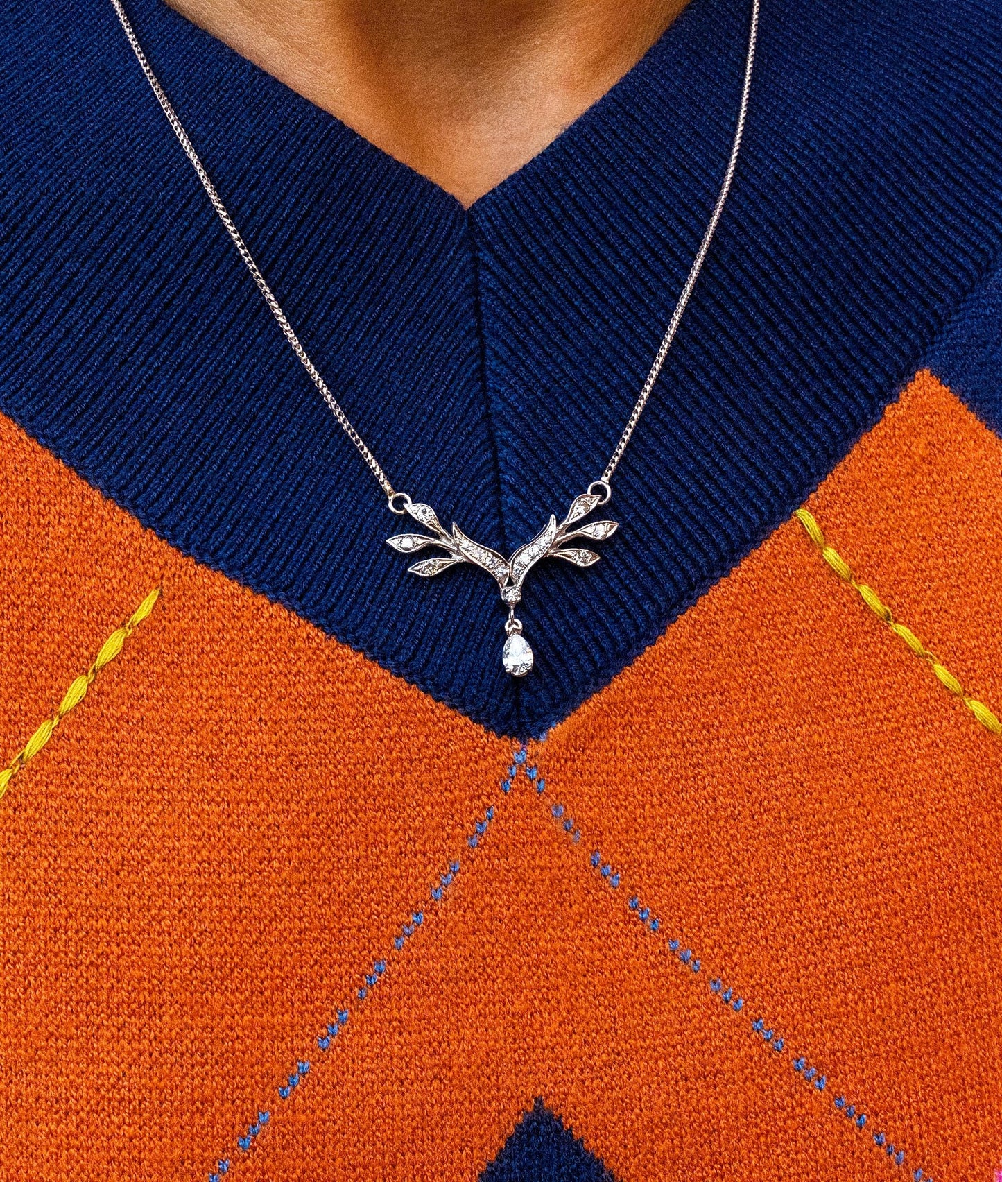 Art Deco Diamond Necklace in 14K White Gold