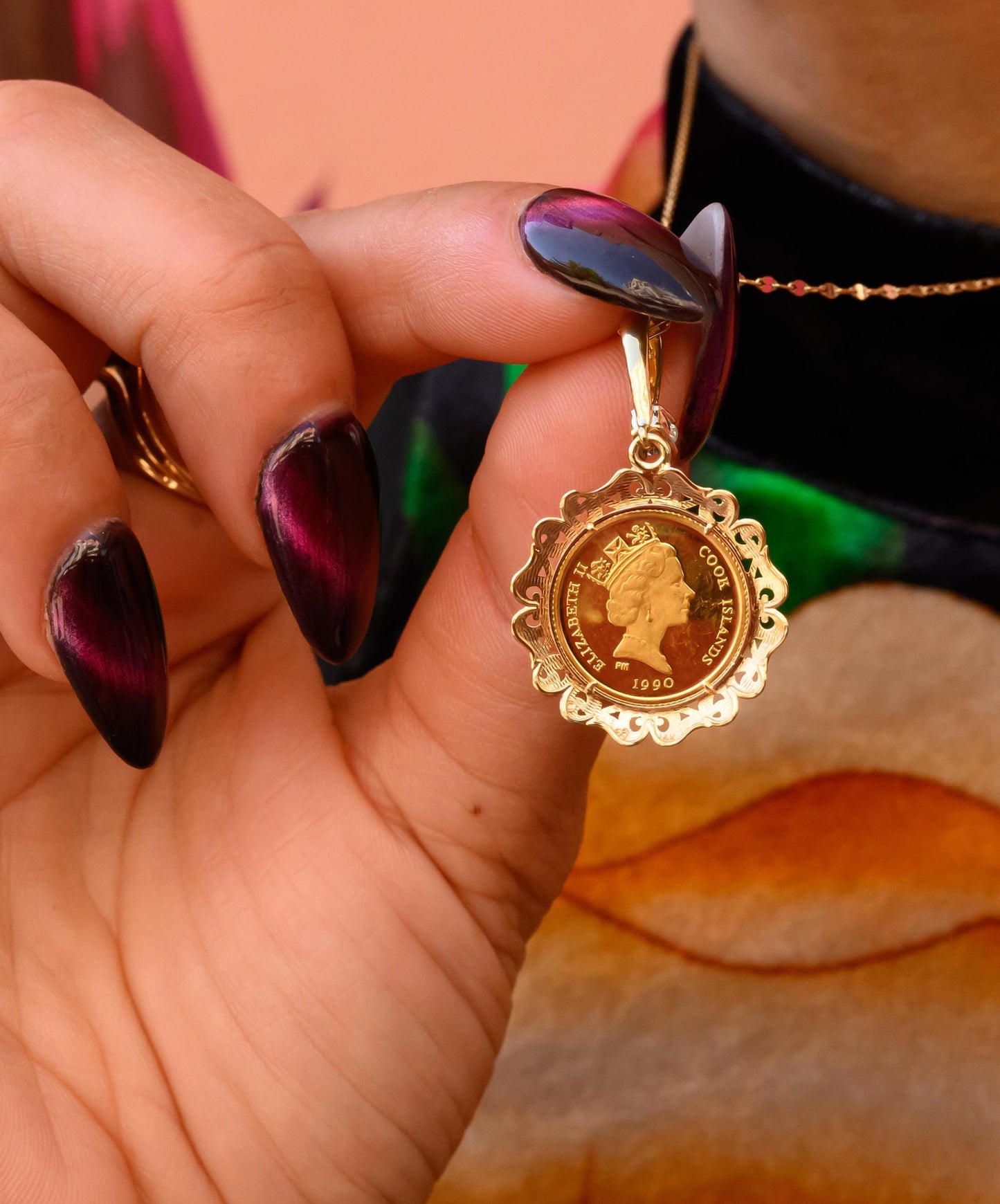 Lynx Cat Old Mine Cut Diamond Coin Pendant in 14K/24K Yellow Gold