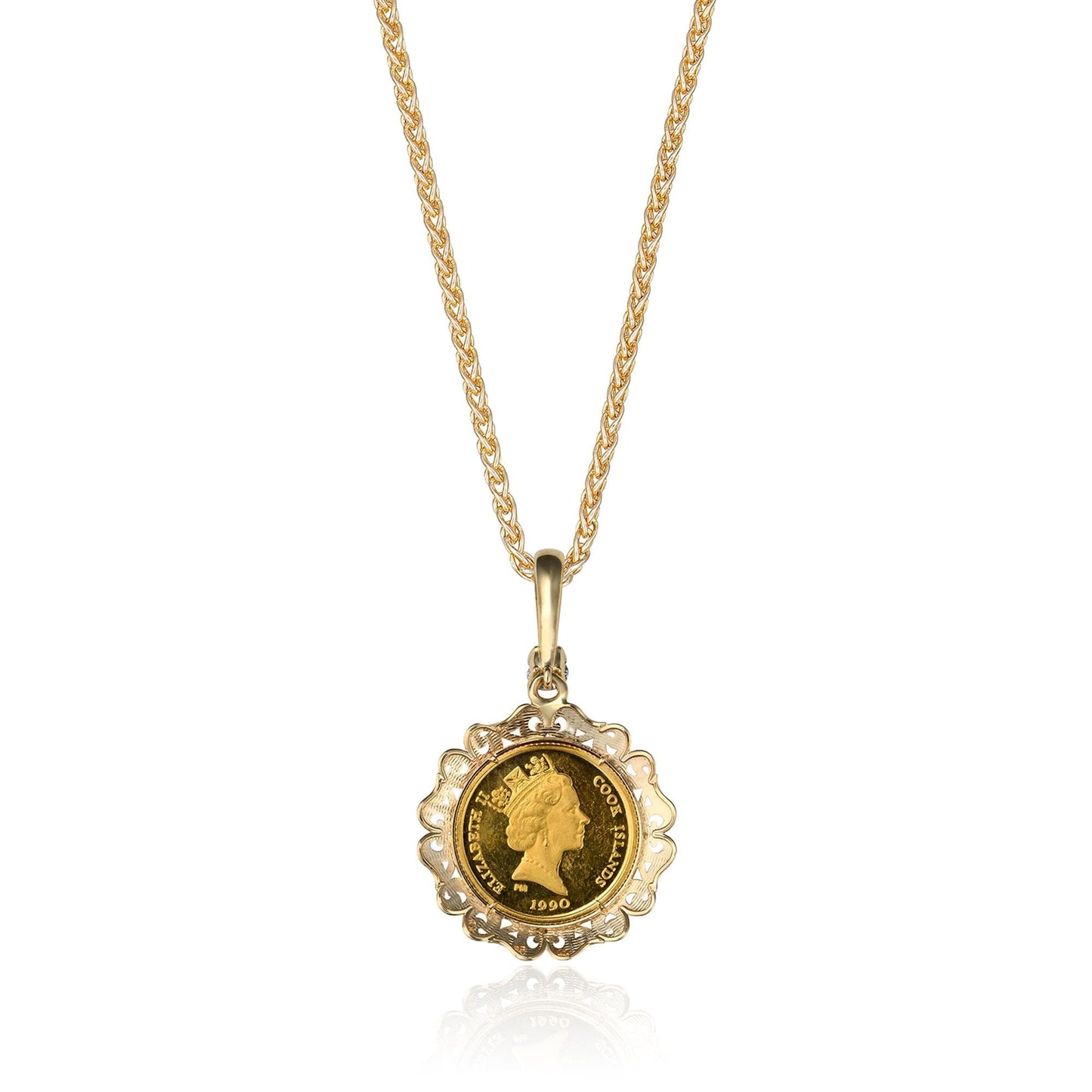 Lynx Cat Old Mine Cut Diamond Coin Pendant in 14K/24K Yellow Gold