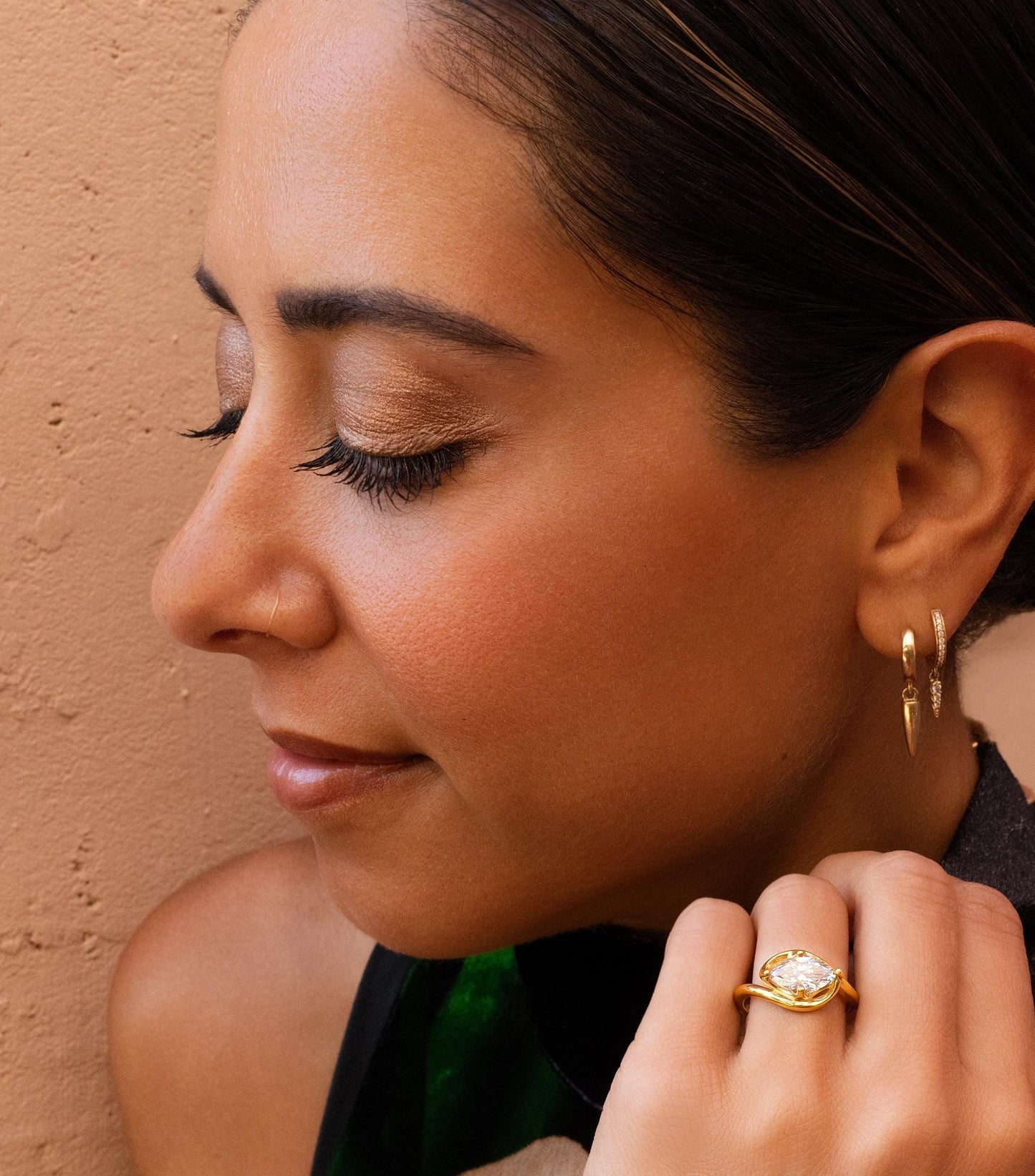 East West Marquise Diamond Wave Engagement Ring 14K Yellow Gold