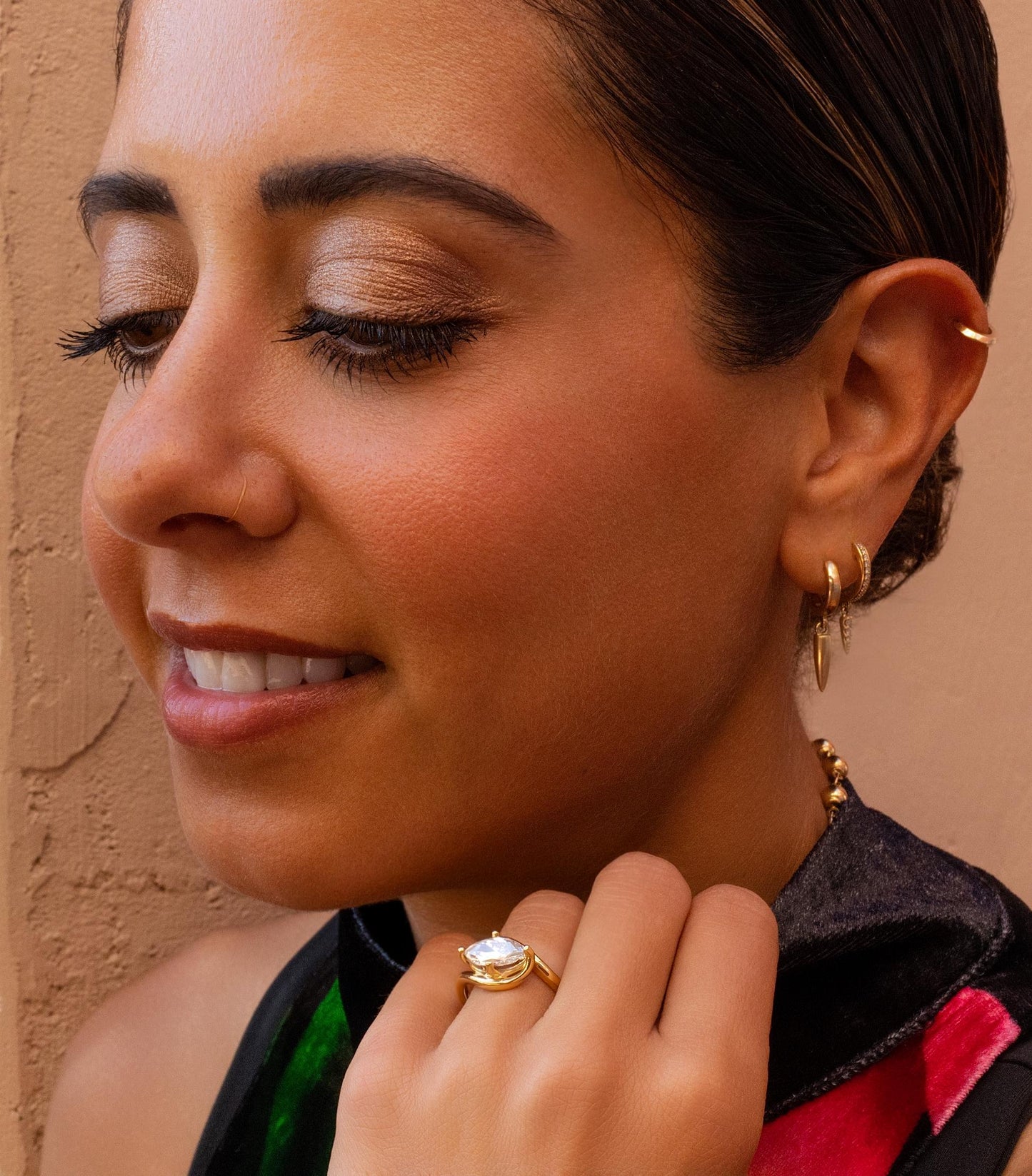 East West Marquise Diamond Wave Engagement Ring 14K Yellow Gold