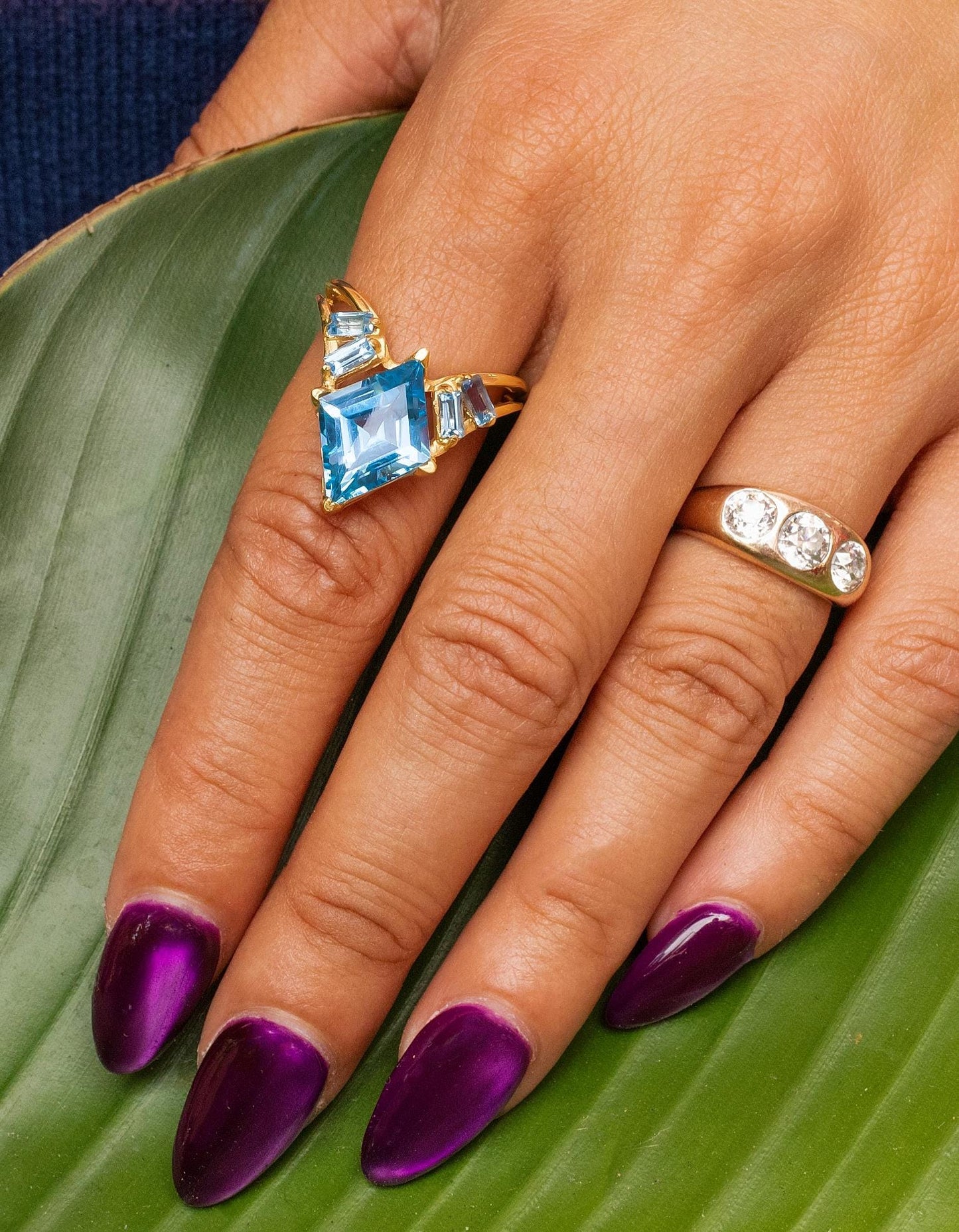 Blue Topaz Chevron Ring in 14K Yellow Gold