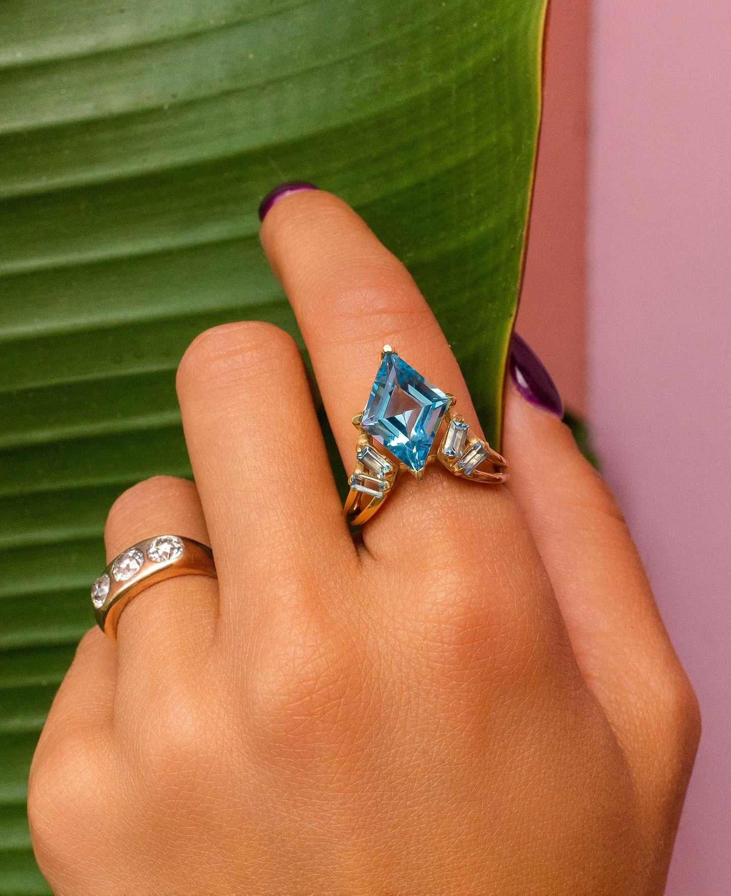 Blue Topaz Chevron Ring in 14K Yellow Gold