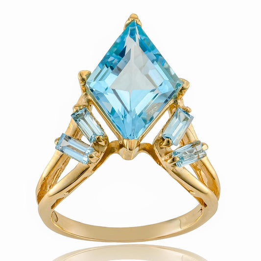 Blue Topaz Chevron Ring in 14K Yellow Gold