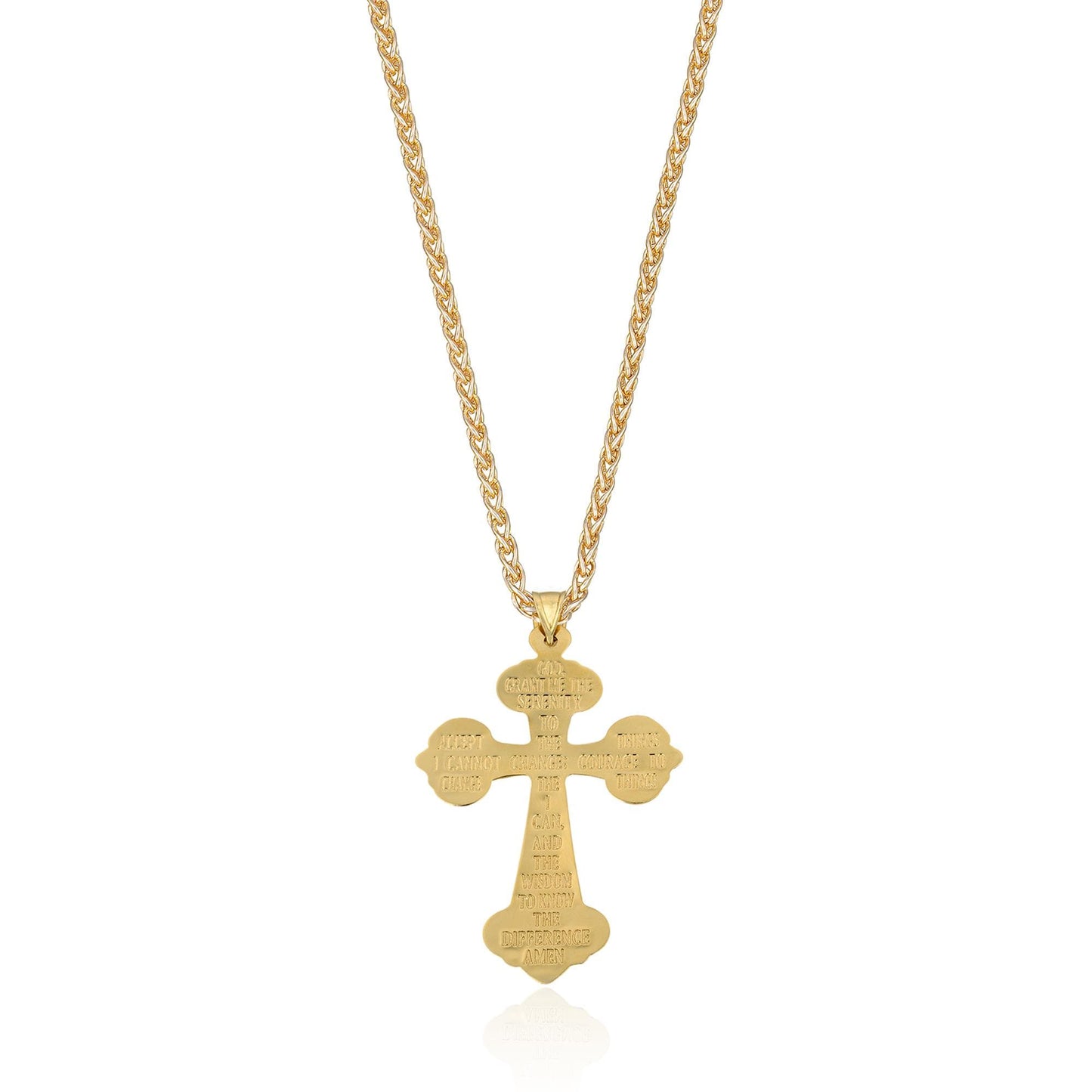 Ornate Serenity Prayer Cross Pendant in 14K Gold