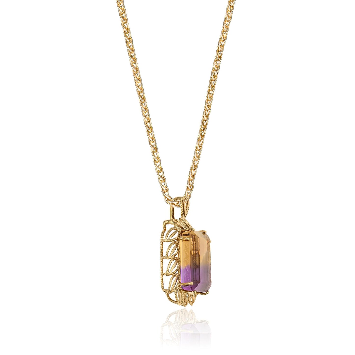 Ametrine Leaf Pendant in 14K Yellow Gold