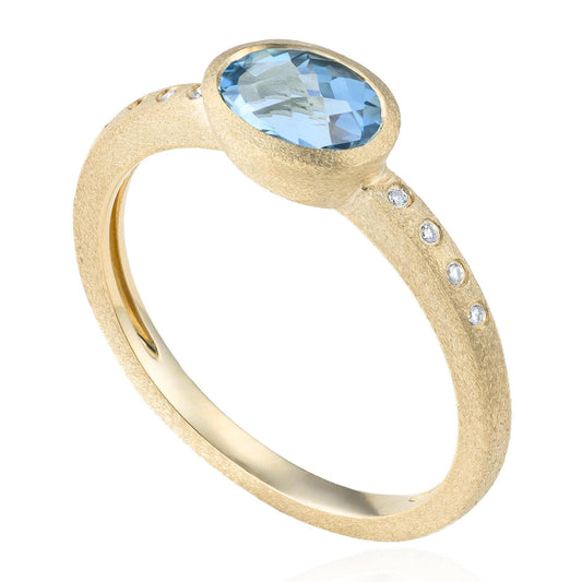 Aquamarine & Diamond East West Bezel Ring in 14K Yellow Gold