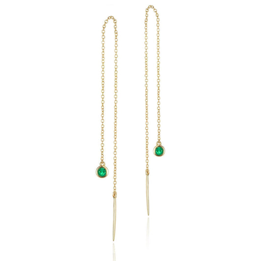 Emerald Threader Earrings in 14K Yellow Gold