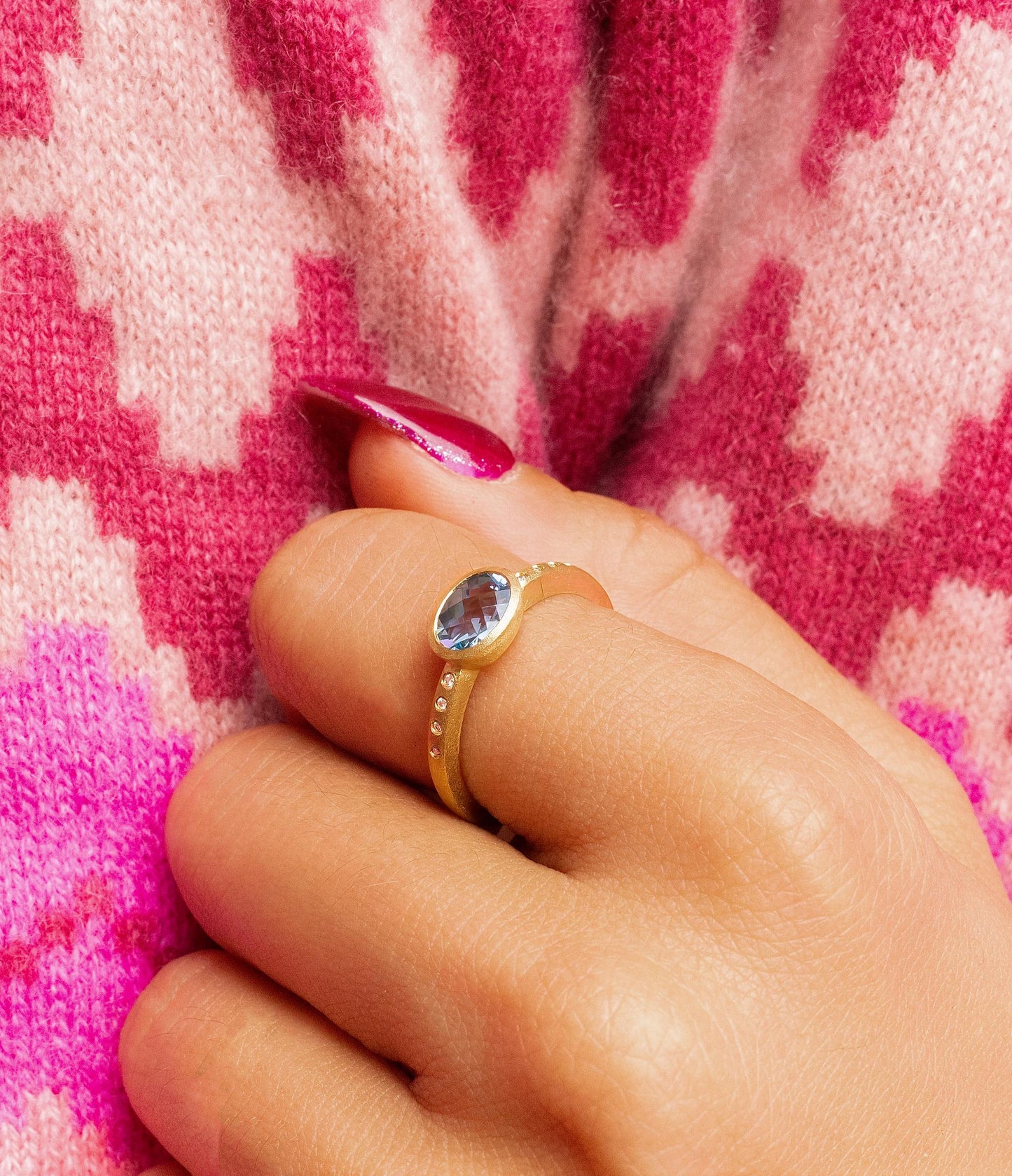 Aquamarine & Diamond East West Bezel Ring in 14K Yellow Gold