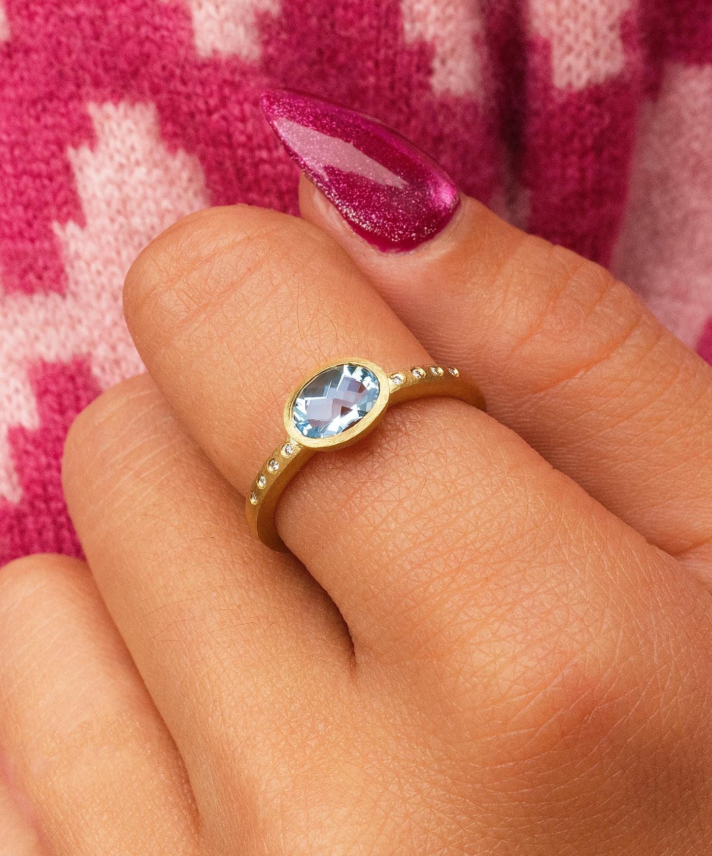Aquamarine & Diamond East West Bezel Ring in 14K Yellow Gold