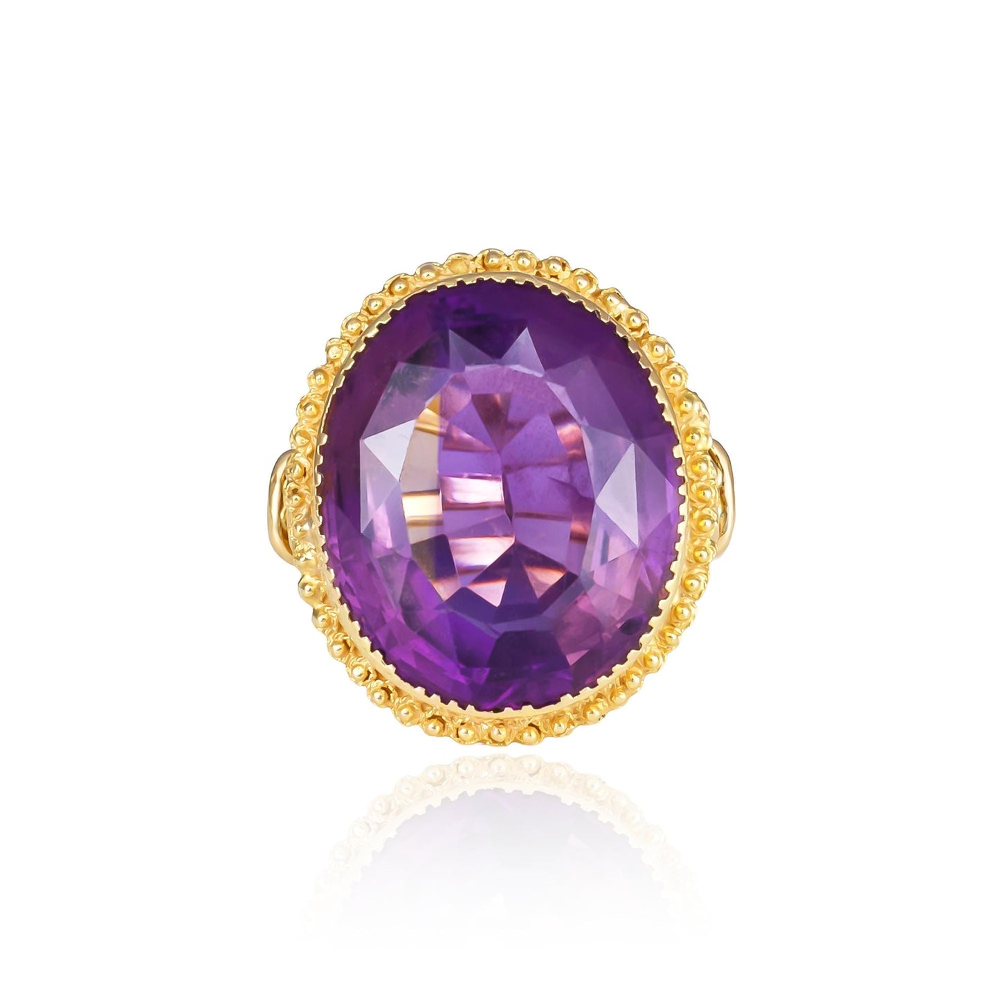 Victorian Amethyst Milgrain Bezel Ring in 14K Yellow Gold
