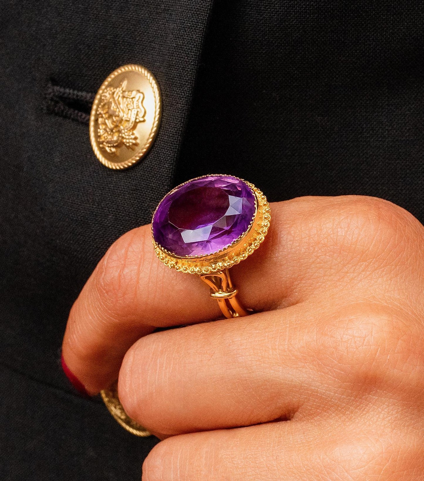 Victorian Amethyst Milgrain Bezel Ring in 14K Yellow Gold