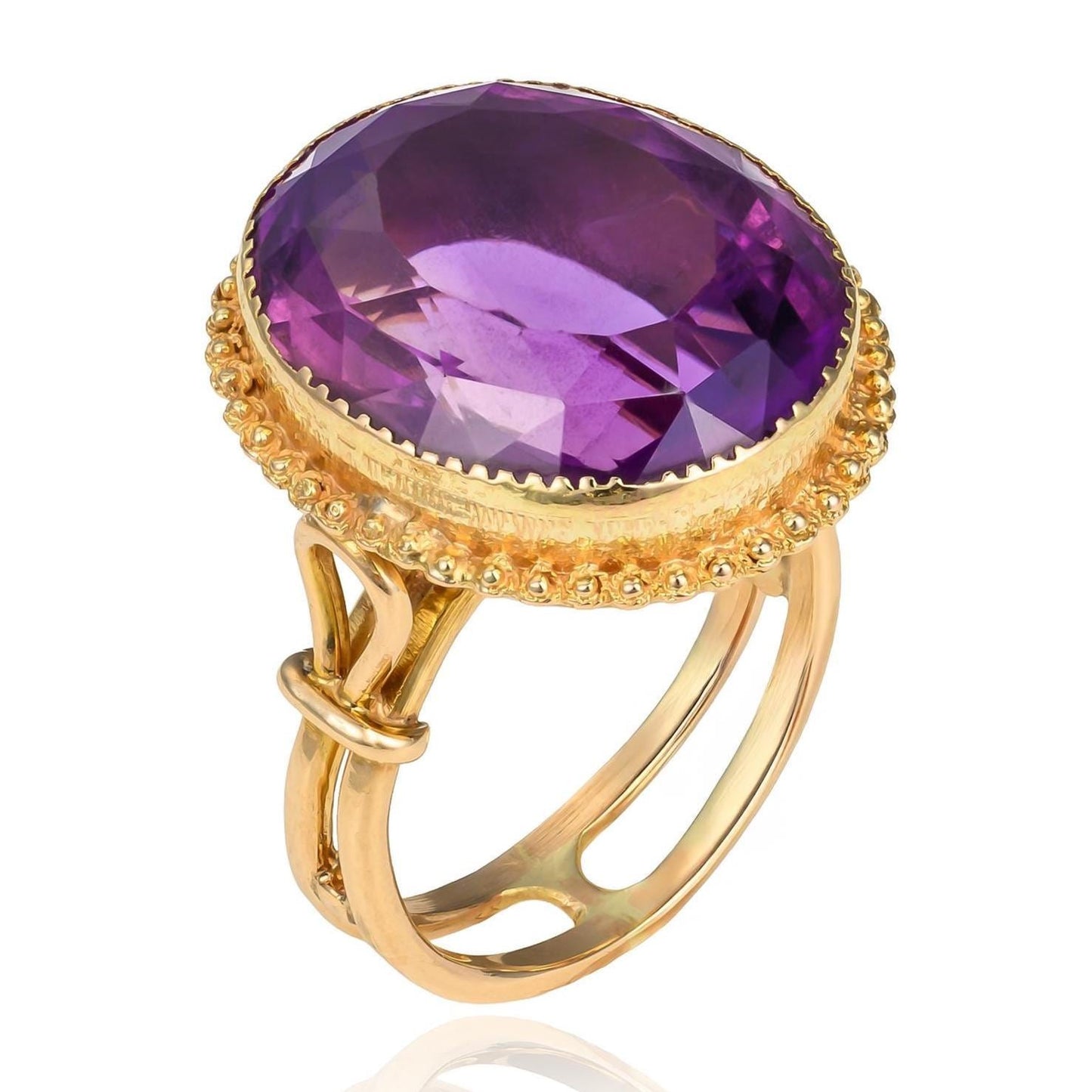 Victorian Amethyst Milgrain Bezel Ring in 14K Yellow Gold