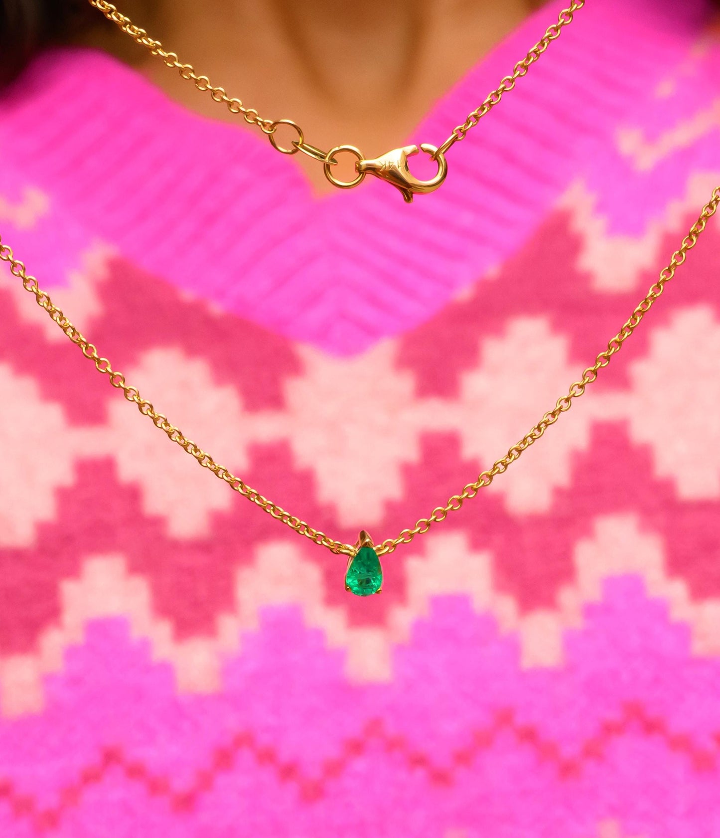 Dainty Pear Shaped Emerald Necklace in 14K Yellow Gold