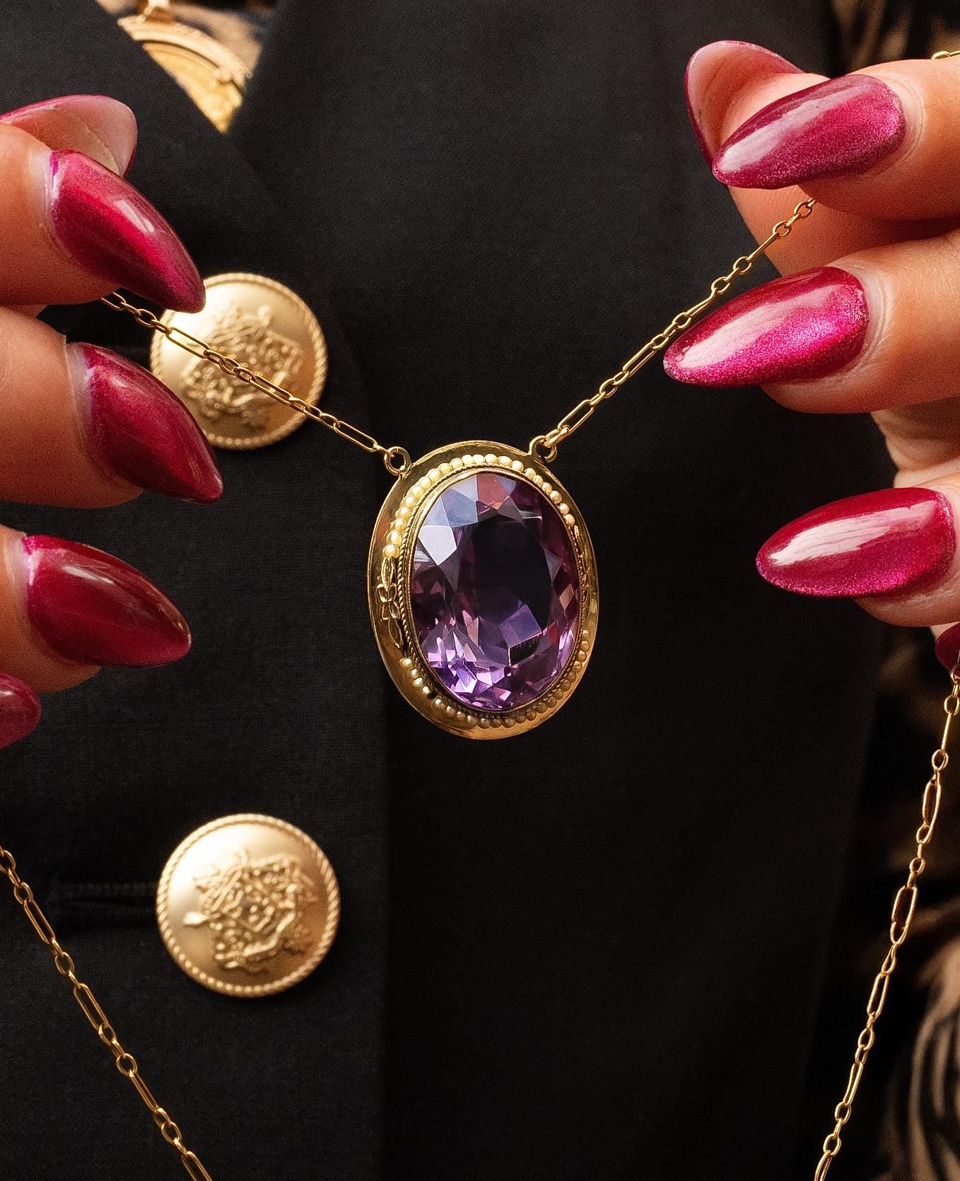 Victorian Amethyst & Seed Pearl Necklace in 14K Yellow Gold