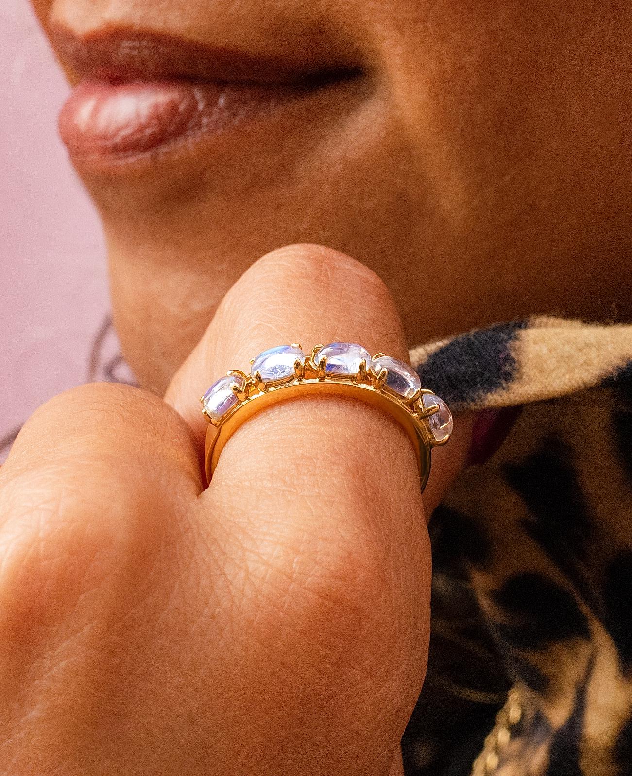 Rainbow Moonstone Band in 14K Yellow Gold