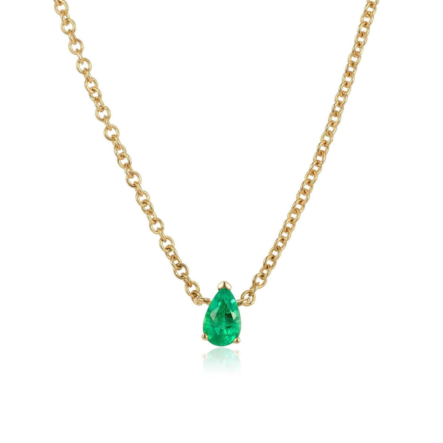 Dainty Pear Shaped Emerald Necklace in 14K Yellow Gold