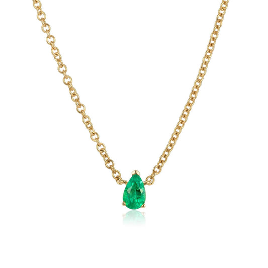 Dainty Pear Shaped Emerald Necklace in 14K Yellow Gold
