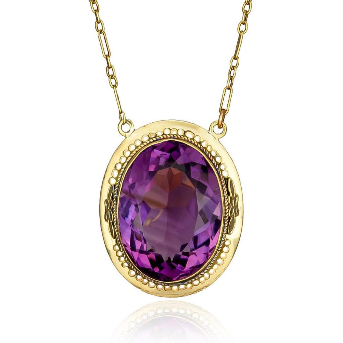 Victorian Amethyst & Seed Pearl Necklace in 14K Yellow Gold