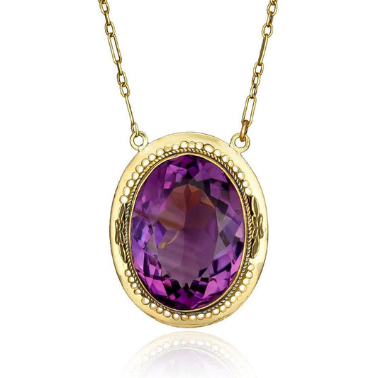 Victorian Amethyst & Seed Pearl Necklace in 14K Yellow Gold