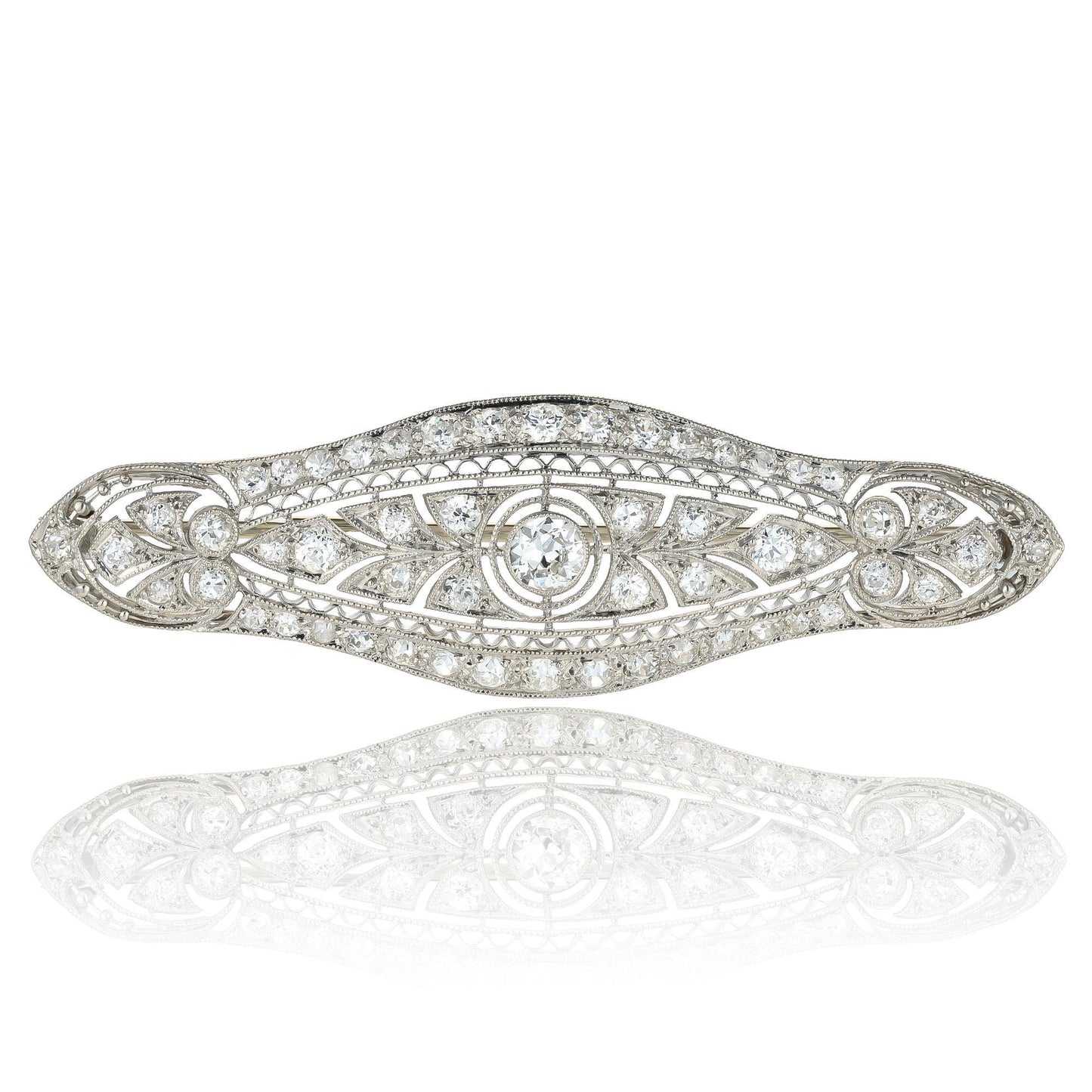 ANTIQUE Art Deco Old European Cut Diamond Brooch in Platinum