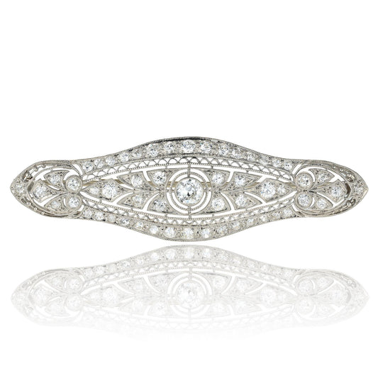ANTIQUE Art Deco Old European Cut Diamond Brooch in Platinum